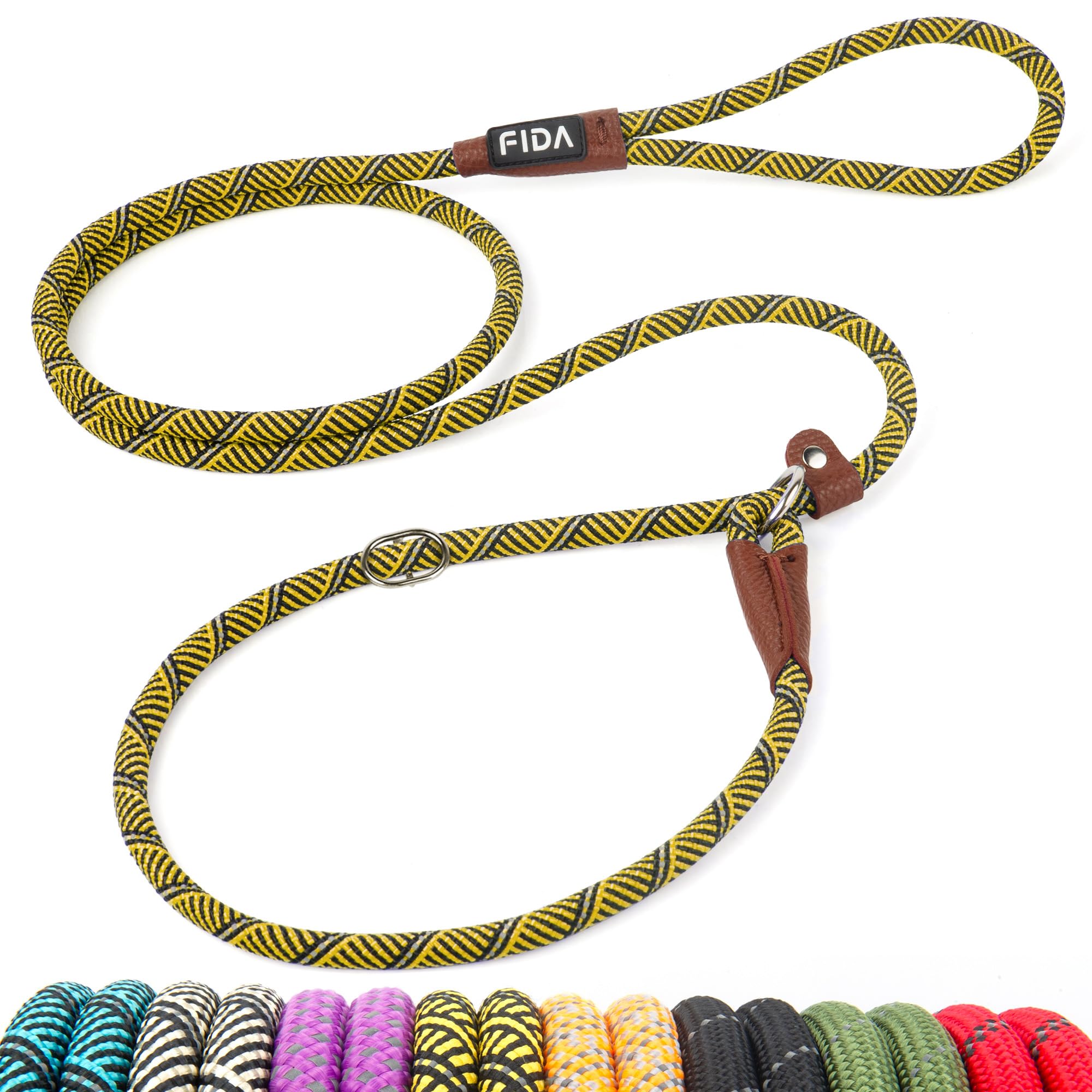 Fida Durable Slip Lead Dog Leash, 6 FT x 3/8", Heavy Duty, Reflective, Yellow, Comfortable for Small Dogs and Puppies