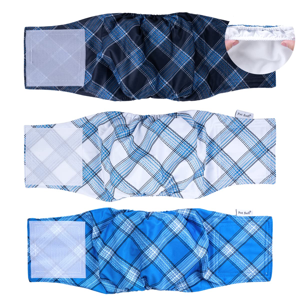 Pet Soft Dog Belly Bands - Washable Male Dog Diapers Belly Band For Male Dogs, Reusable Male Dog Belly Wraps 3Pack For Doggy Puppy(Blue Plaid, S)