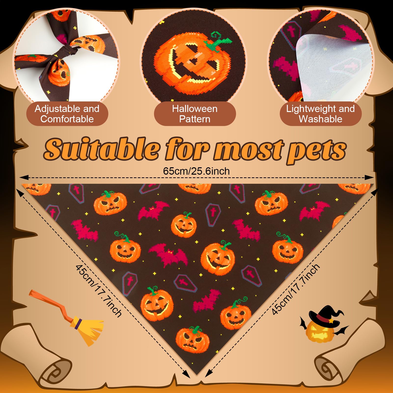 Weewooday 50 Pcs Halloween Dog Bandanas Bulk Pumpkin Ghost Bandanas for Dogs Soft Triangle Bibs Adjustable Triangle for Small Me