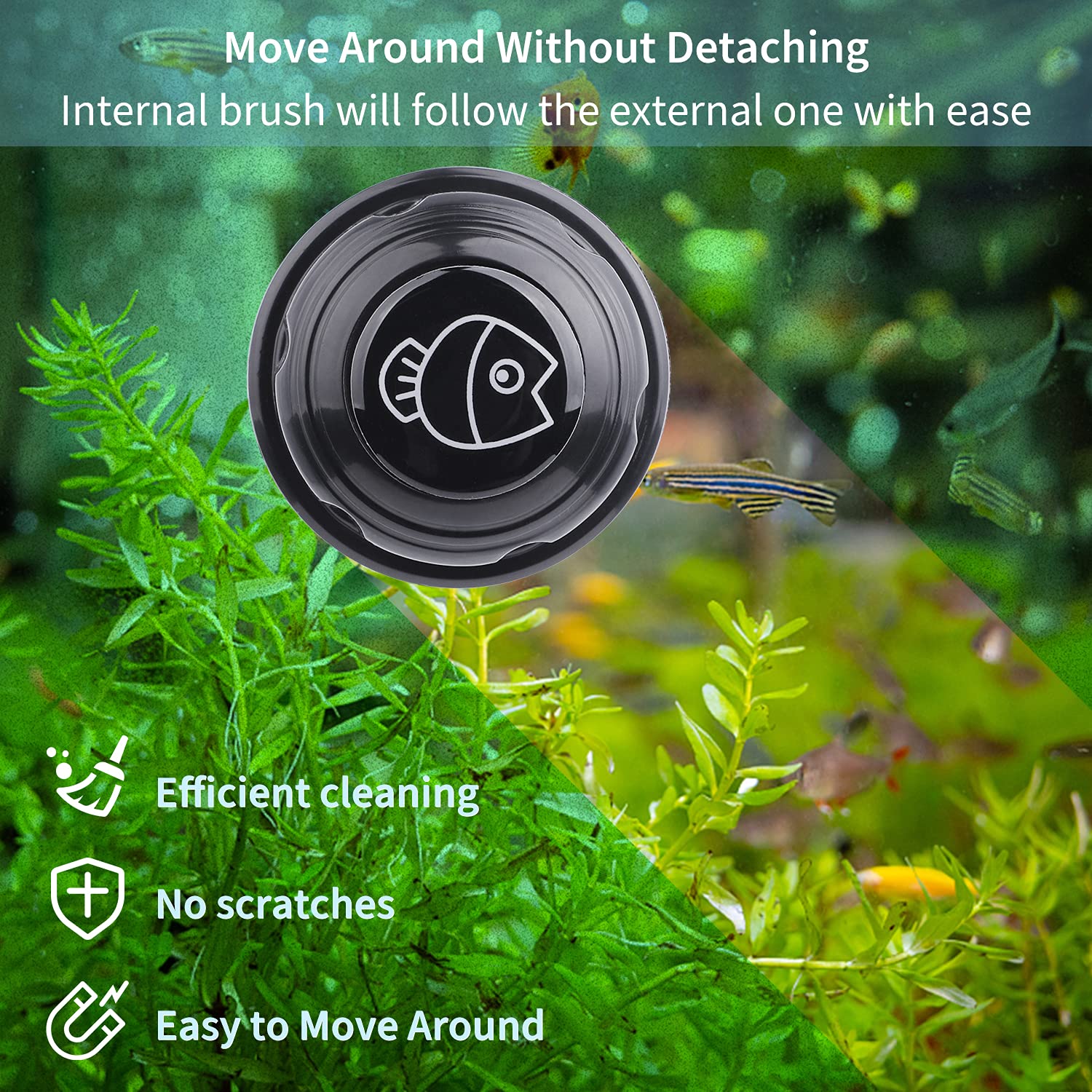 Pawfly Aquarium Magnetic Brush For Glass Fish Tanks 1.5 Inch Stain Scrubber Pads Cleaning Tool For 3/5 Inch Thick Fresh & Marine Aquariums Up To 10 Gallons (Not For Acrylic & Plastic Tanks)