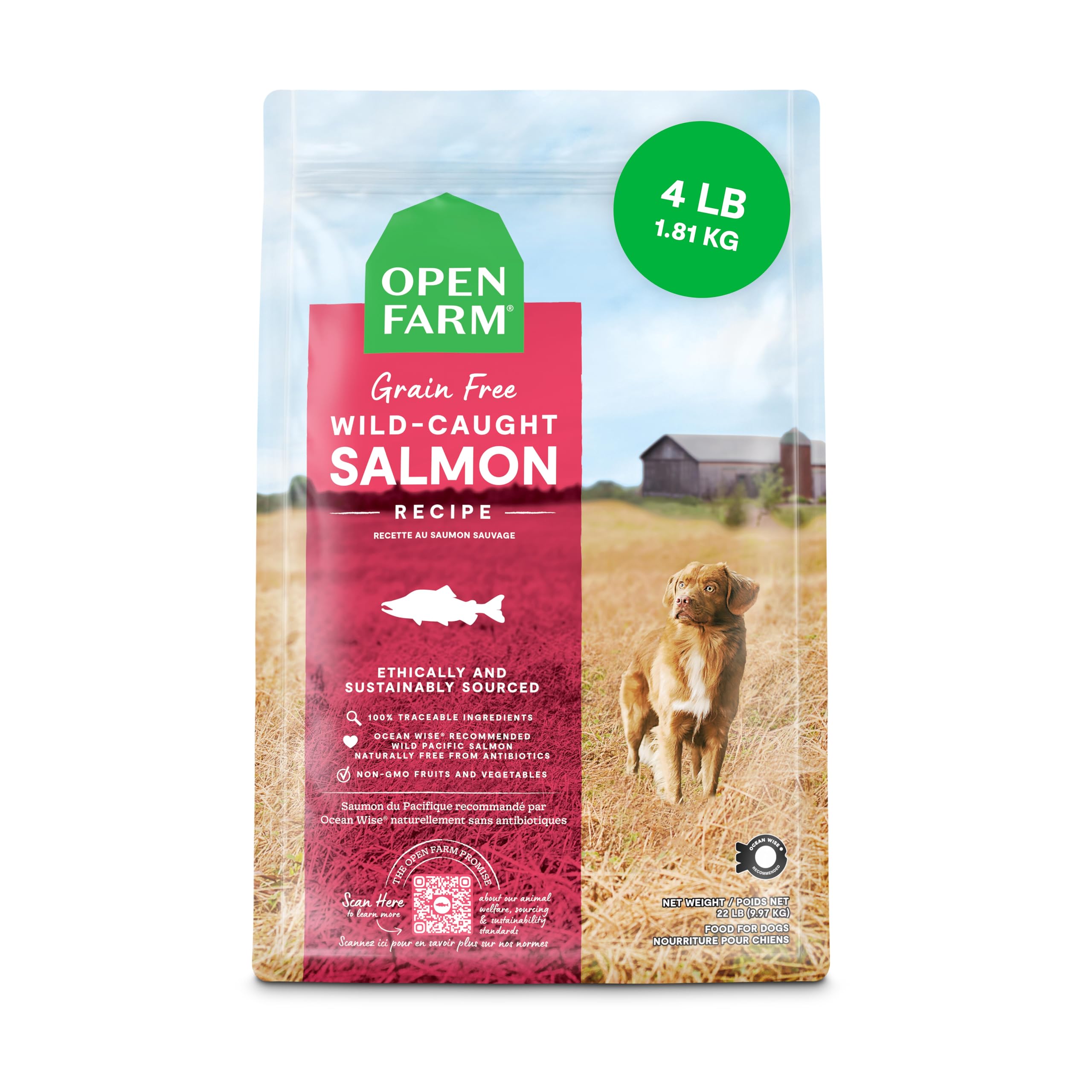 Open Farm Wild-Caught Salmon Grain-Free Dry Dog Food, Fresh Pacific Salmon Recipe with Non-GMO Superfoods and No Artificial Flav