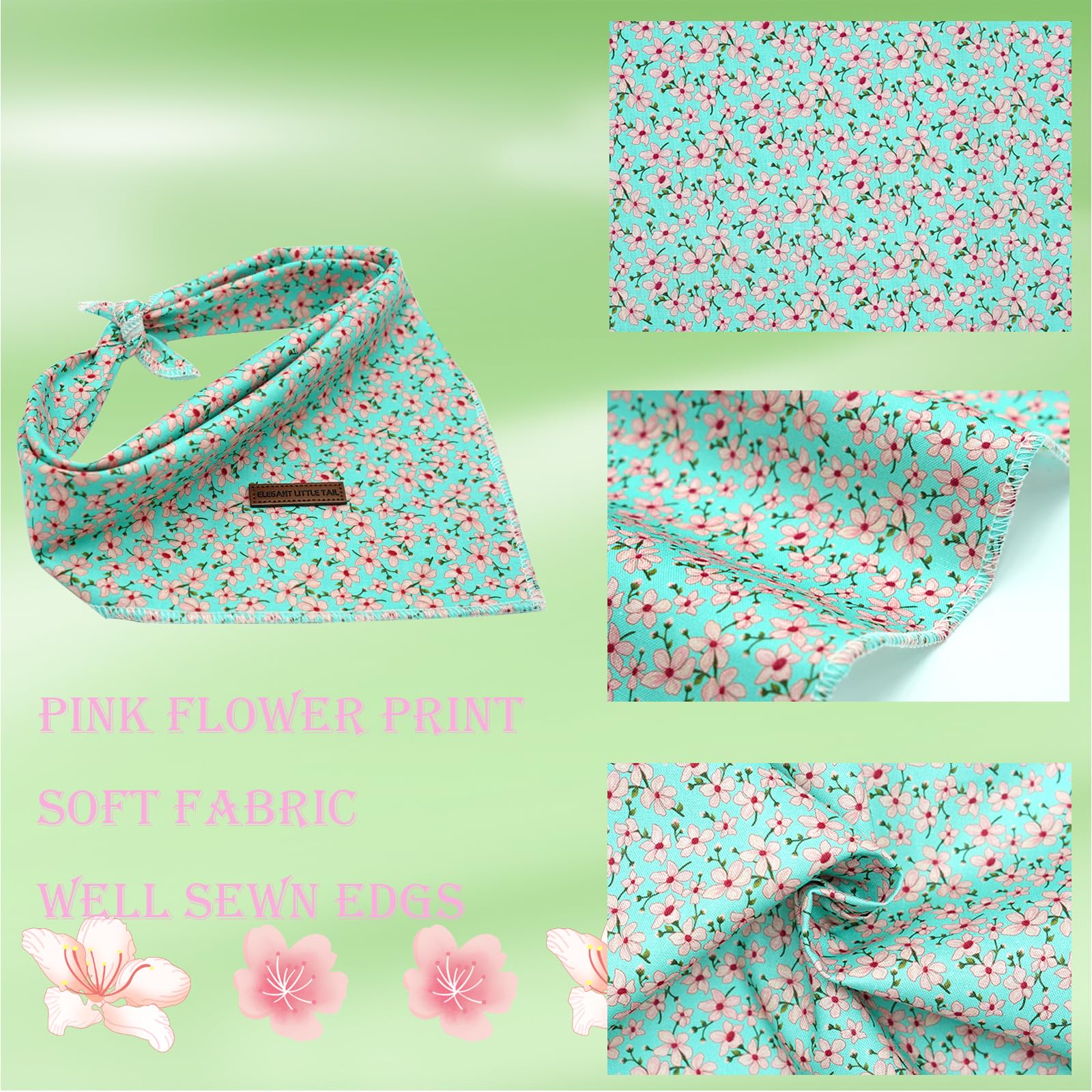 Elegant Little Tail Dog Bandana, Spring Cotton Dog Bandana Floral Print Adjustable Dog Scarf Handkerchief Boy Dog Bibs Scarf For