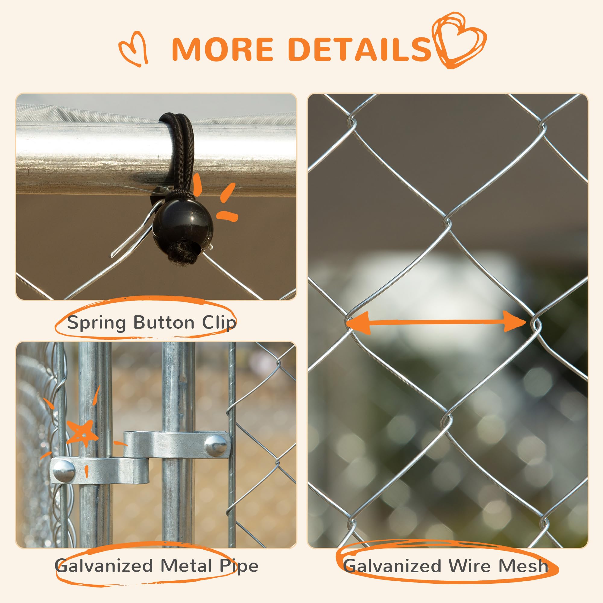 PawHut Dog Kennel Outdoor with Waterproof Canopy, Dog Run with Galvanized Chain Link, Secure Lock, for Backyard and Patio, 13 x