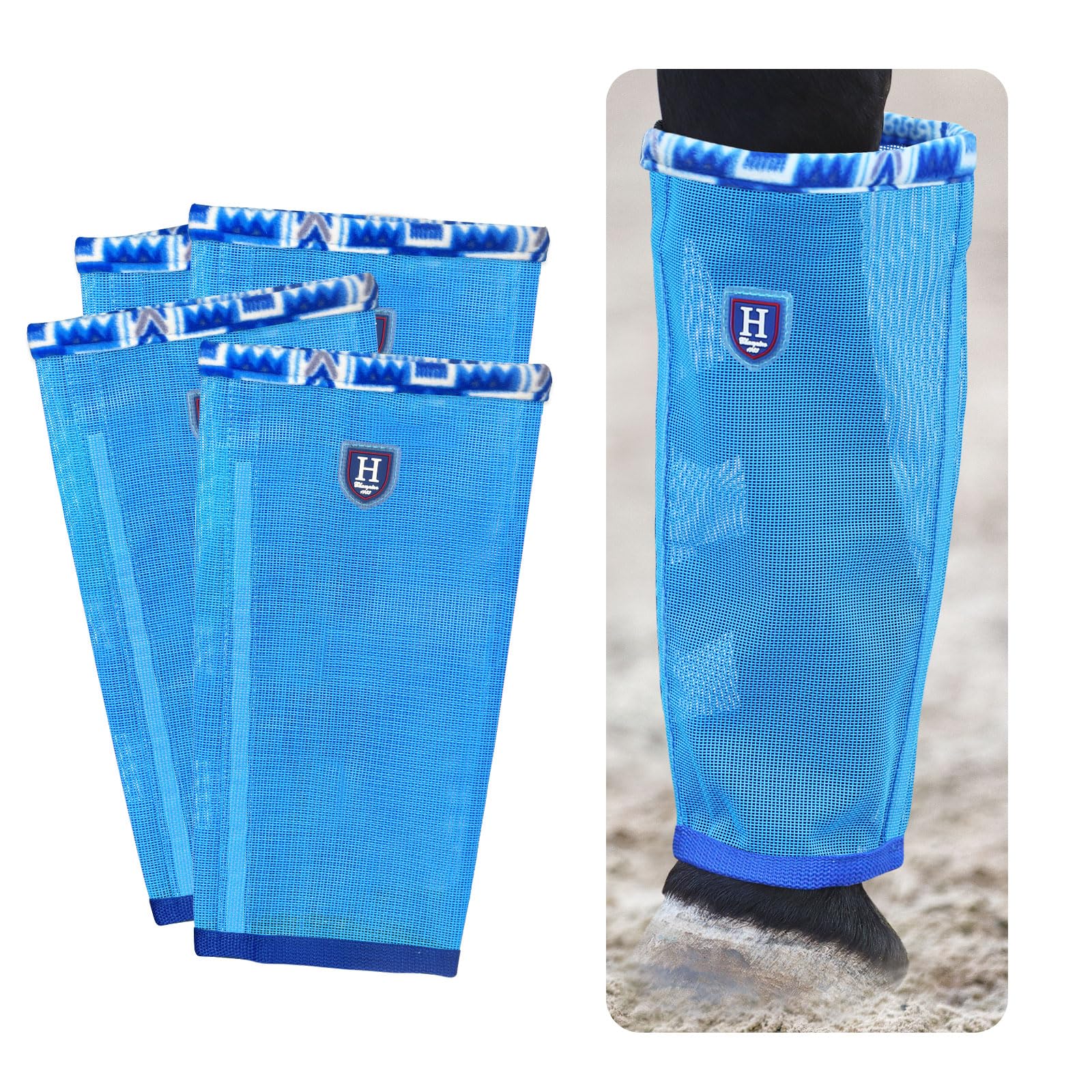 Caremaster Fine Mesh Fly Boots Loose Fitting & Non-Slip Horse Fly Leggings Fleece Air Flow (Set Of 4) Cool Blue Large