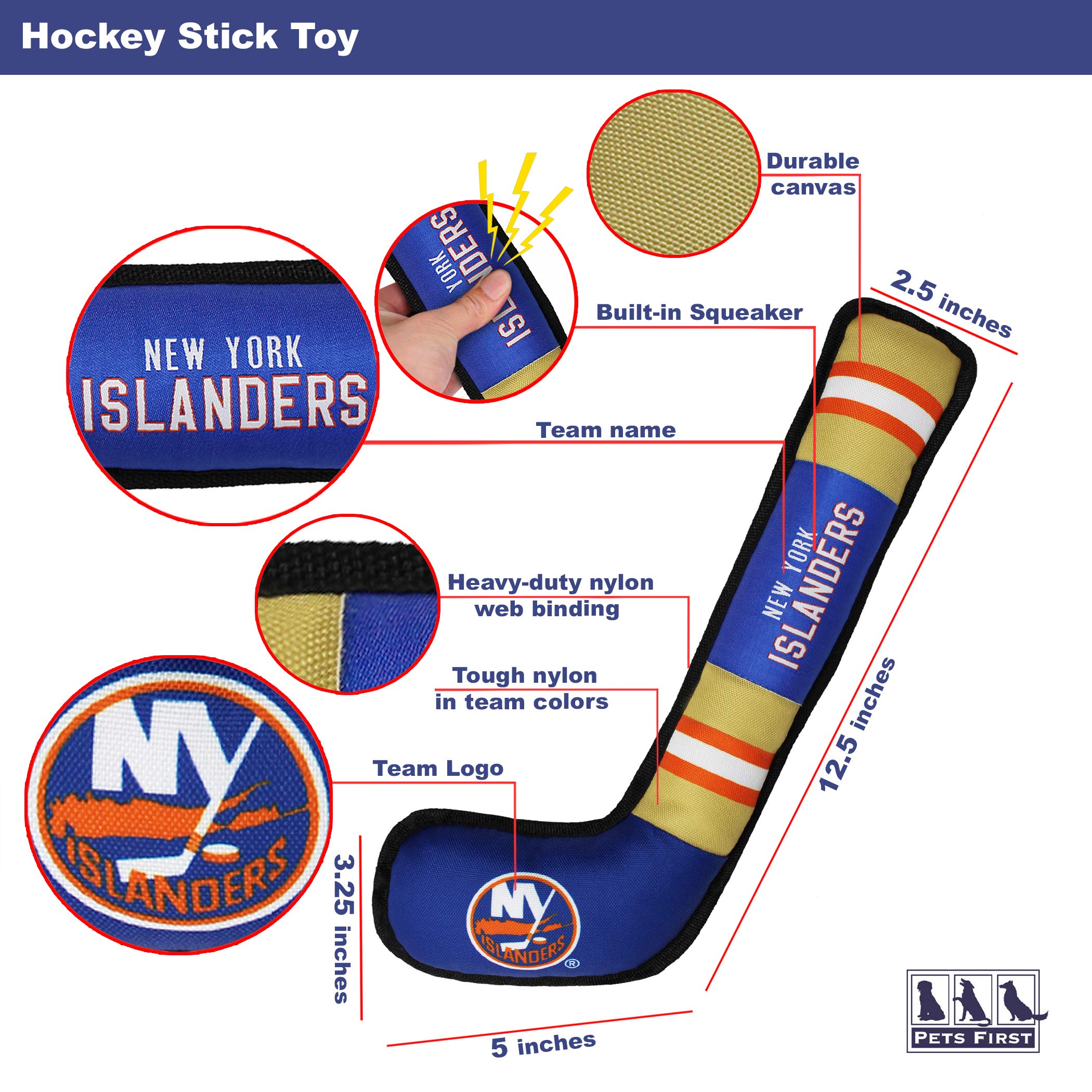 Pets First Nhl New York Islanders Stick Toy For Dogs & Cats. Play Hockey With Your Pet With This Licensed Dog Tough Toy Reward!