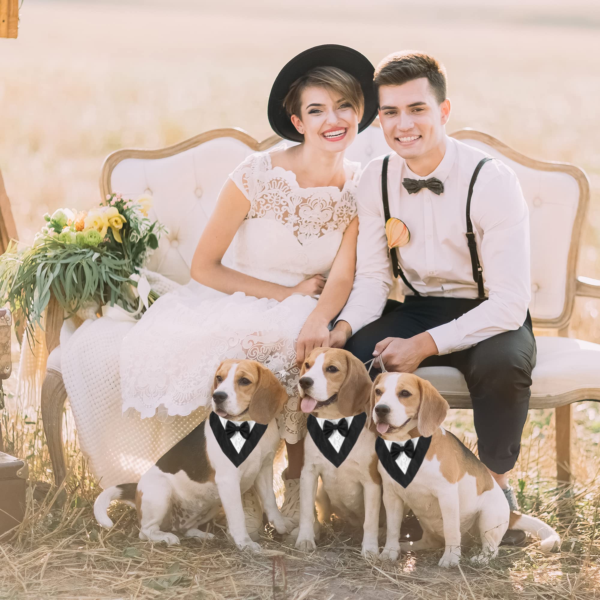 Adoggygo Fall Dog Tuxedo Bandana, Orange Plaid Dog Tux Collar With Bowtie Adjustable Dog Halloween Thanksgiving Formal Costume For Medium Dogs Pets (M, Fall)