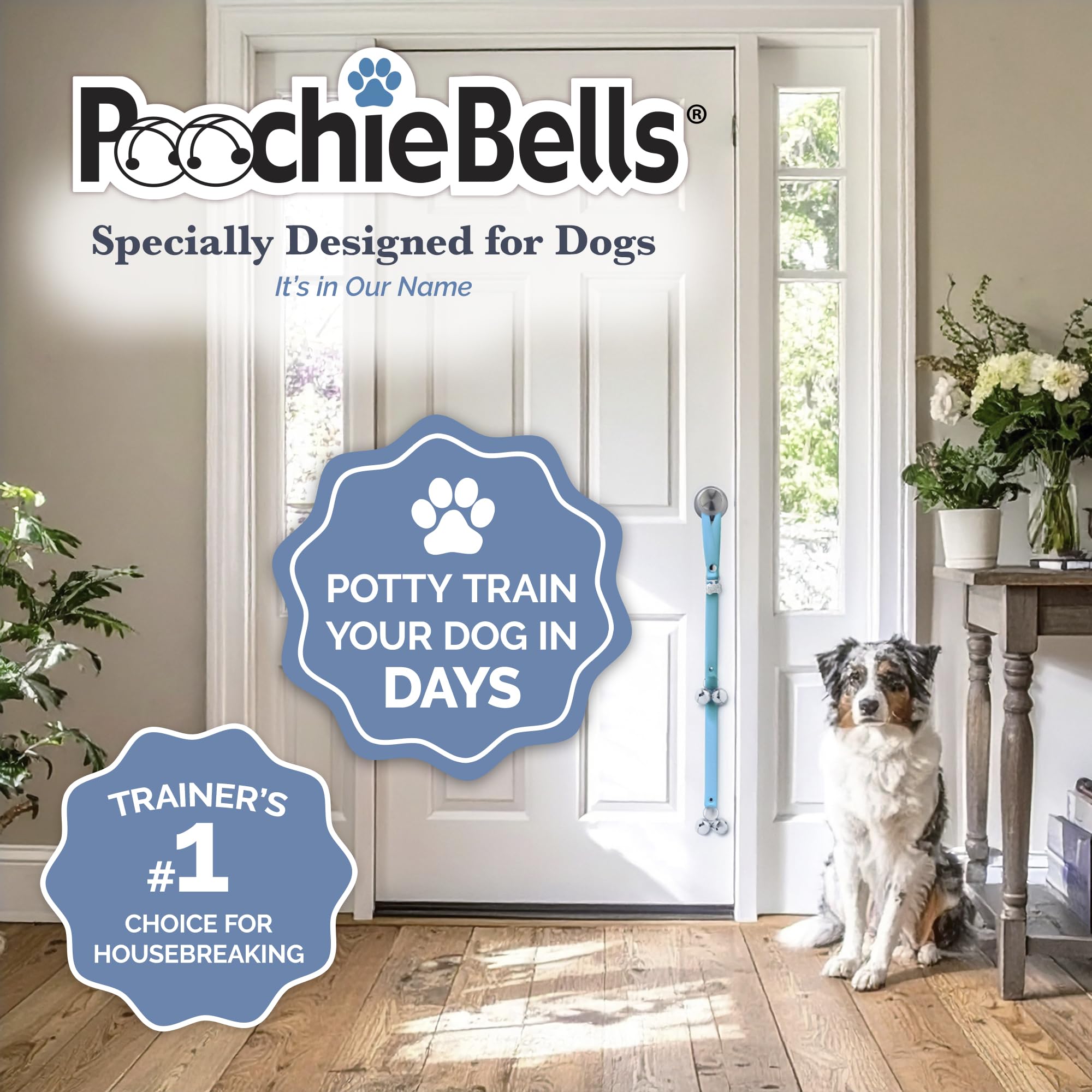 PoochieBells Dog Door Bells for Potty Training, Quick & Easy Puppy Potty Training Method Included, Handcrafted in USA with Loud,