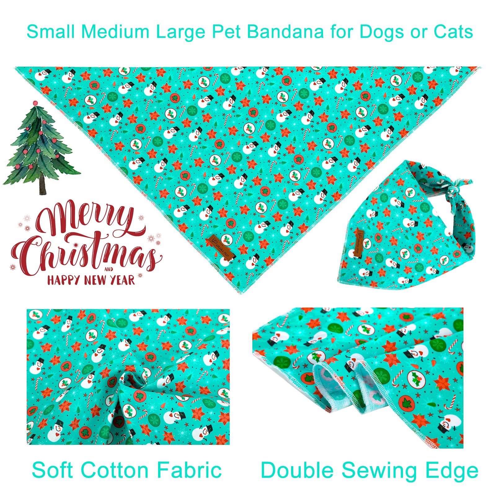 Up Urara Pup Christmas Dog Bandana, Christmas Snowman Triangle Bid Scarf For Girl Boy Dog, Cotton Pet Kerchief, Cute Green Dog B