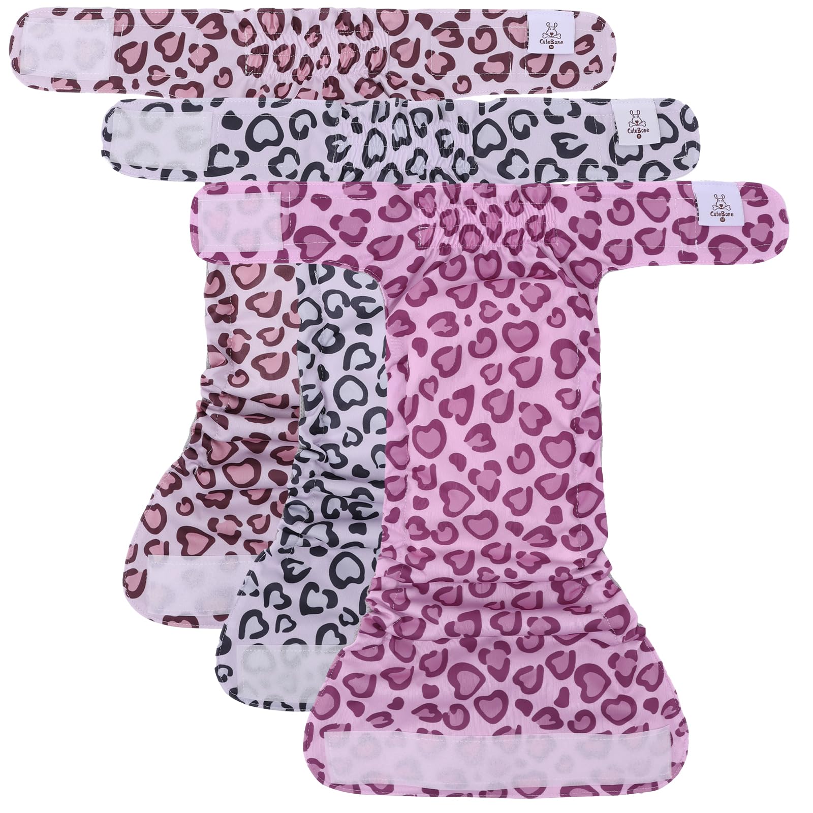 Cutebone Washable Dog Diapers Female No Tail Hole 3 Pack Reusable Doggie Period Training Pants For Docked-Tail Frenchie French Bulldog Boston Terrier Without Tail Wwd18M