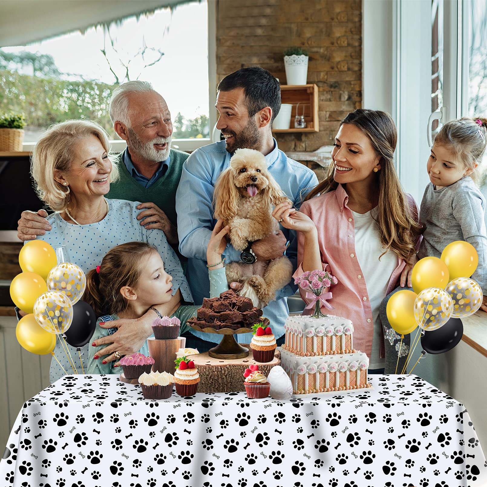 3 Pack Puppy Dog Pet Paw Print Plastic Tablecloth Table Cover,Large Paw Print And Bone Sign Plastic Disposable Rectangle Table C