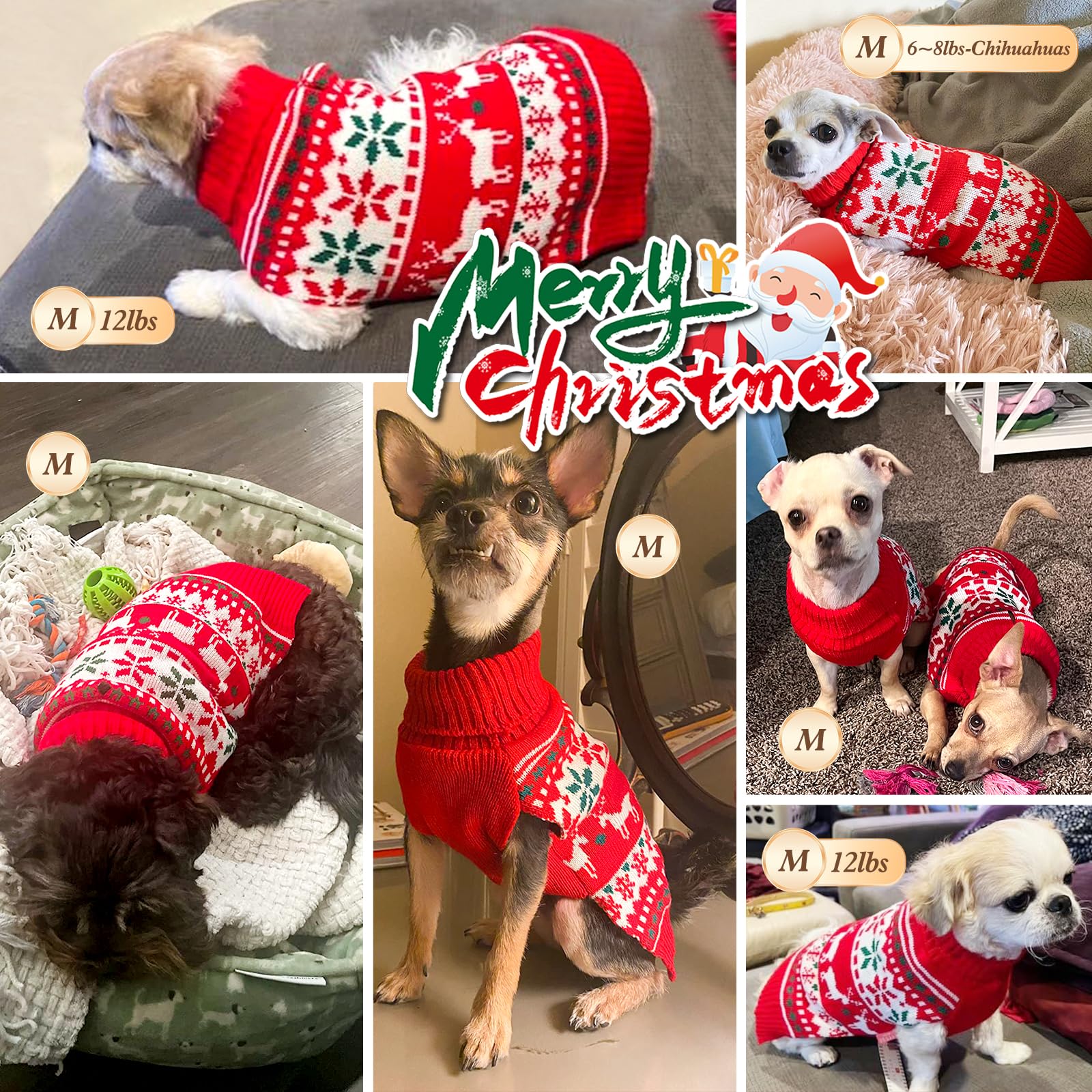 Kyeese Christmas Dog Sweaters For Small Dogs Snowflake Reindeer Dog Sweater With Leash Hole Ugly Dog Holiday Sweater Pet Sweater
