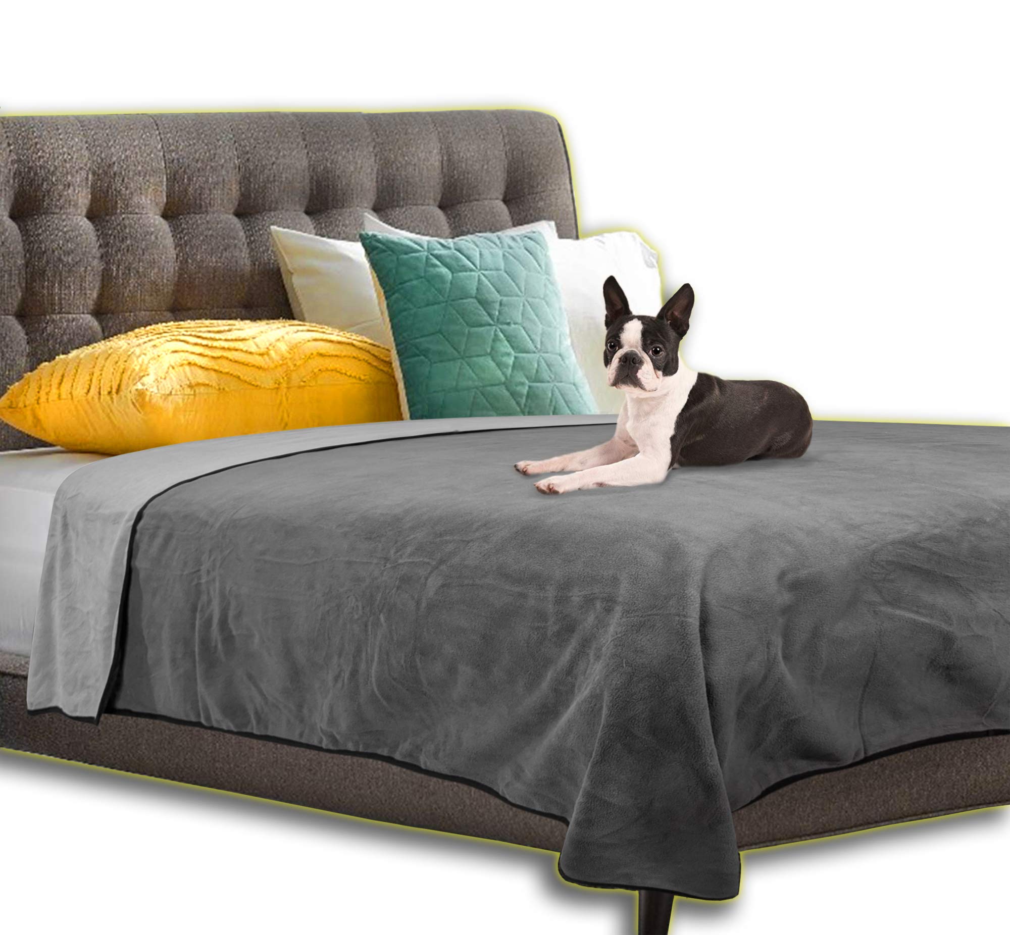 Wesbrad 100% Leak Proof, Waterproof Bed Cover, Totally Pee Proof, Ez-Wash, Durable, 3 Layer Blanket (Queen-King 90'X80', Slate Grey, Cool Grey) Adults, Pets, Dogs, Cats