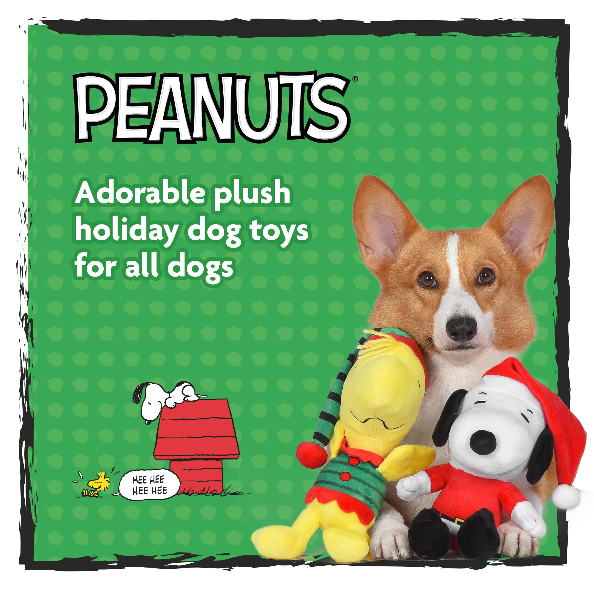 PEANUTS for Pets 9 Inch Holiday Snoopy & Woodstock Big Head Plush Dog Toys with Squeaker | 2 Piece Squeaky Dog Toy Set, Santa Sn