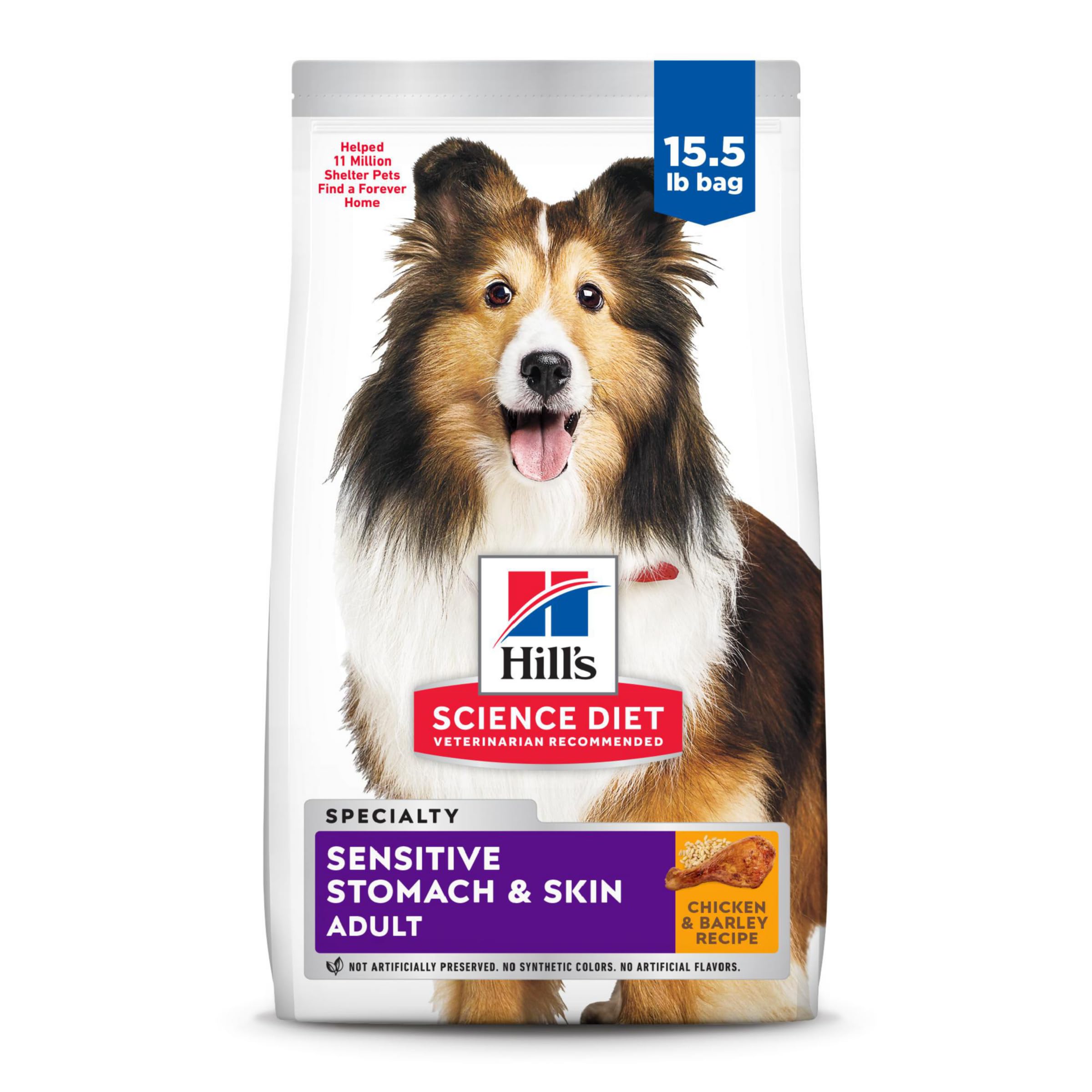 Hills Science Diet Sensitive Stomach & Skin, Adult 1-6, Stomach & Skin Sensitivity Support, Dry Dog Food, Chicken Recipe, 15.5 