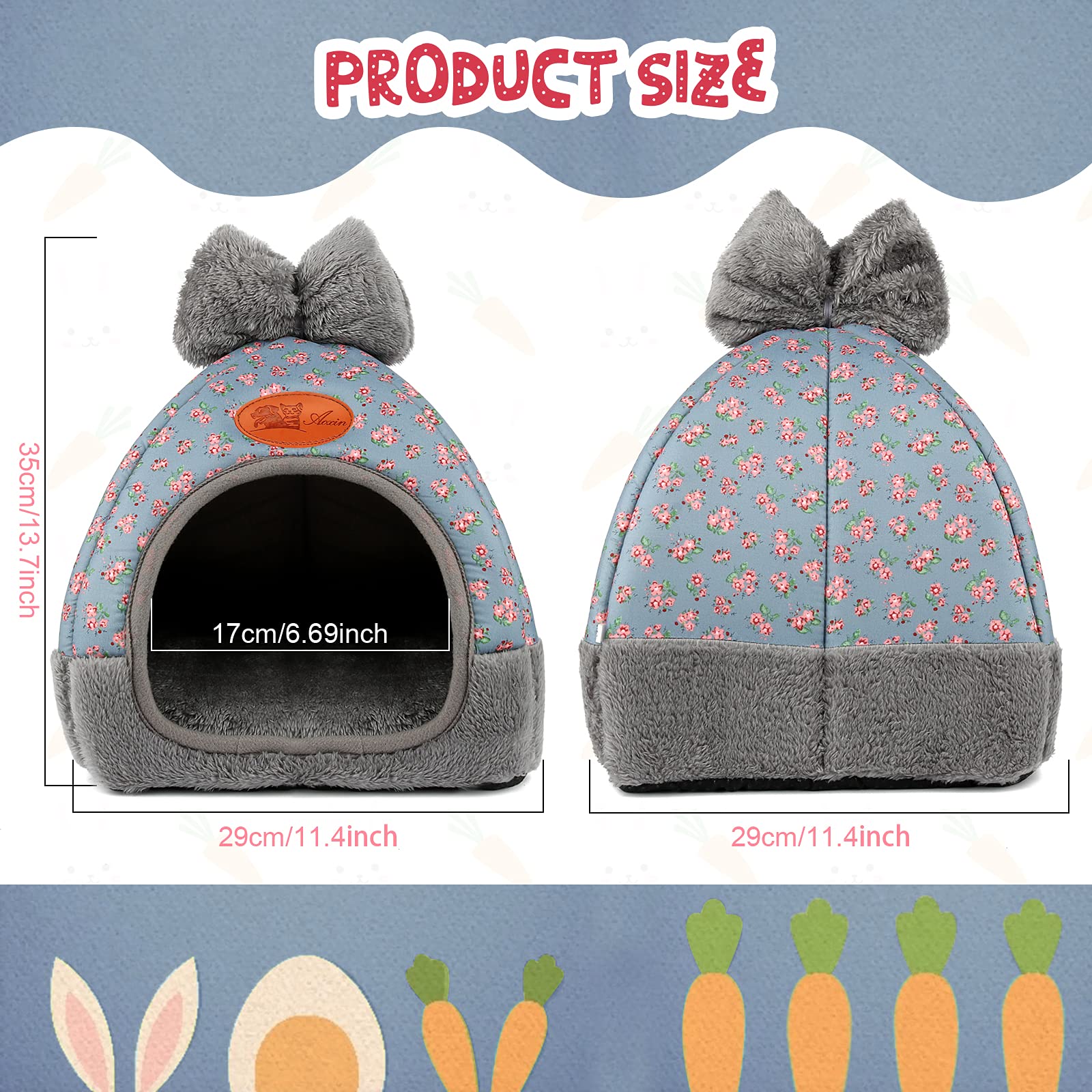 Yuepet Bunny Bed Warm Guinea Pig Cave Beds Cute Bowknot House Big Hideouts Cage Accessorie For Dwarf Rabbits Hamster Bunny Ferrets Rats Hedgehogs Chinchilla（Blue）