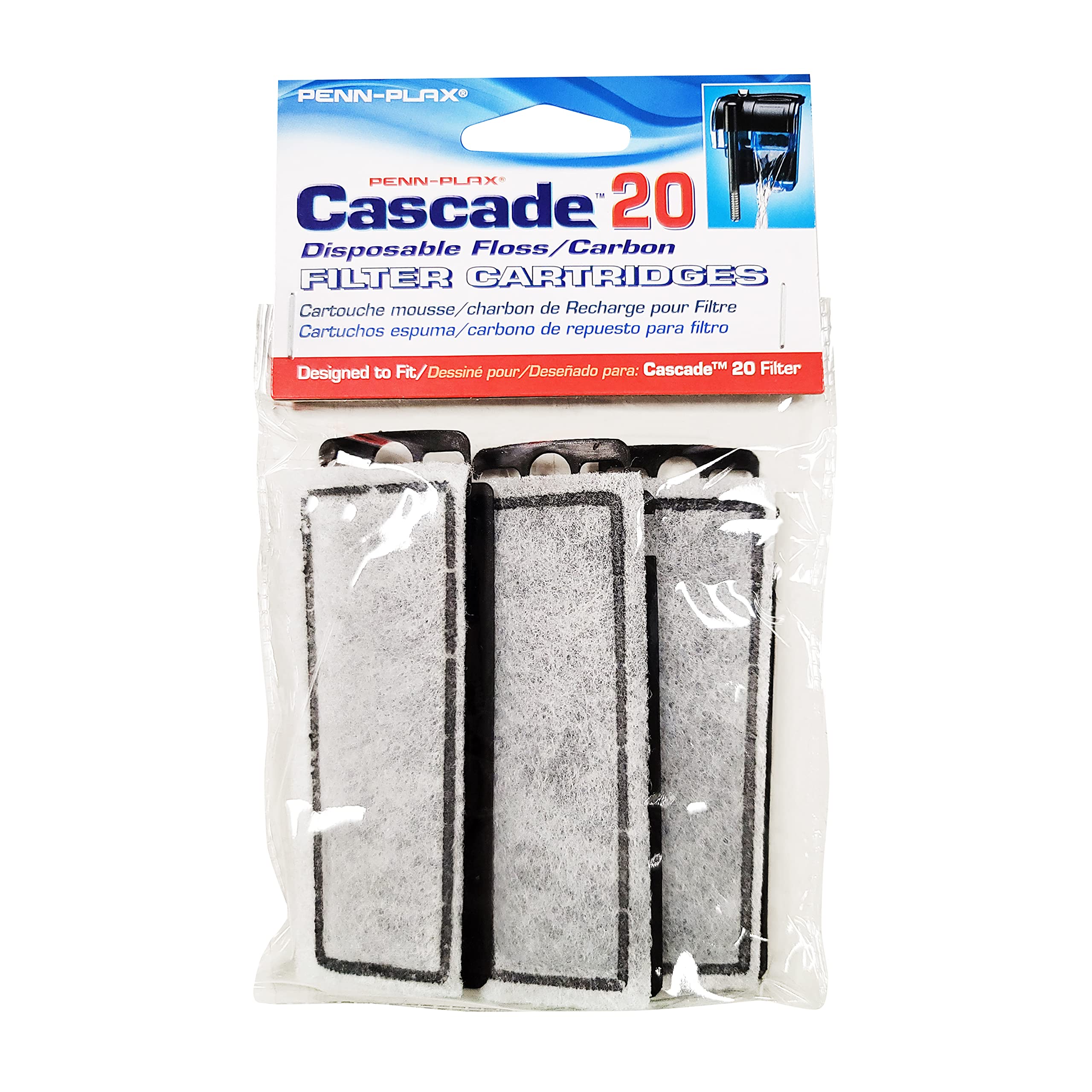 Penn-Plax Cascade Hang-on Power Filter Replacement Cartridges, Carbon Fiber, Pack of 1 (3 Count), Black, Model CPF6C3