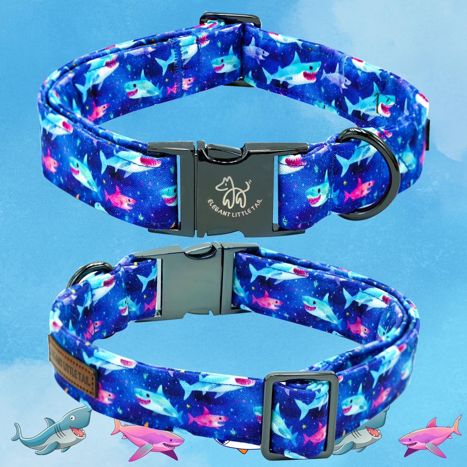Elegant Little Tail Dog Collar- Cute Shark Dog Collar With Bow For Large Dogs, Male Adjustable Cotton Summer Pet Holiday Puppy C
