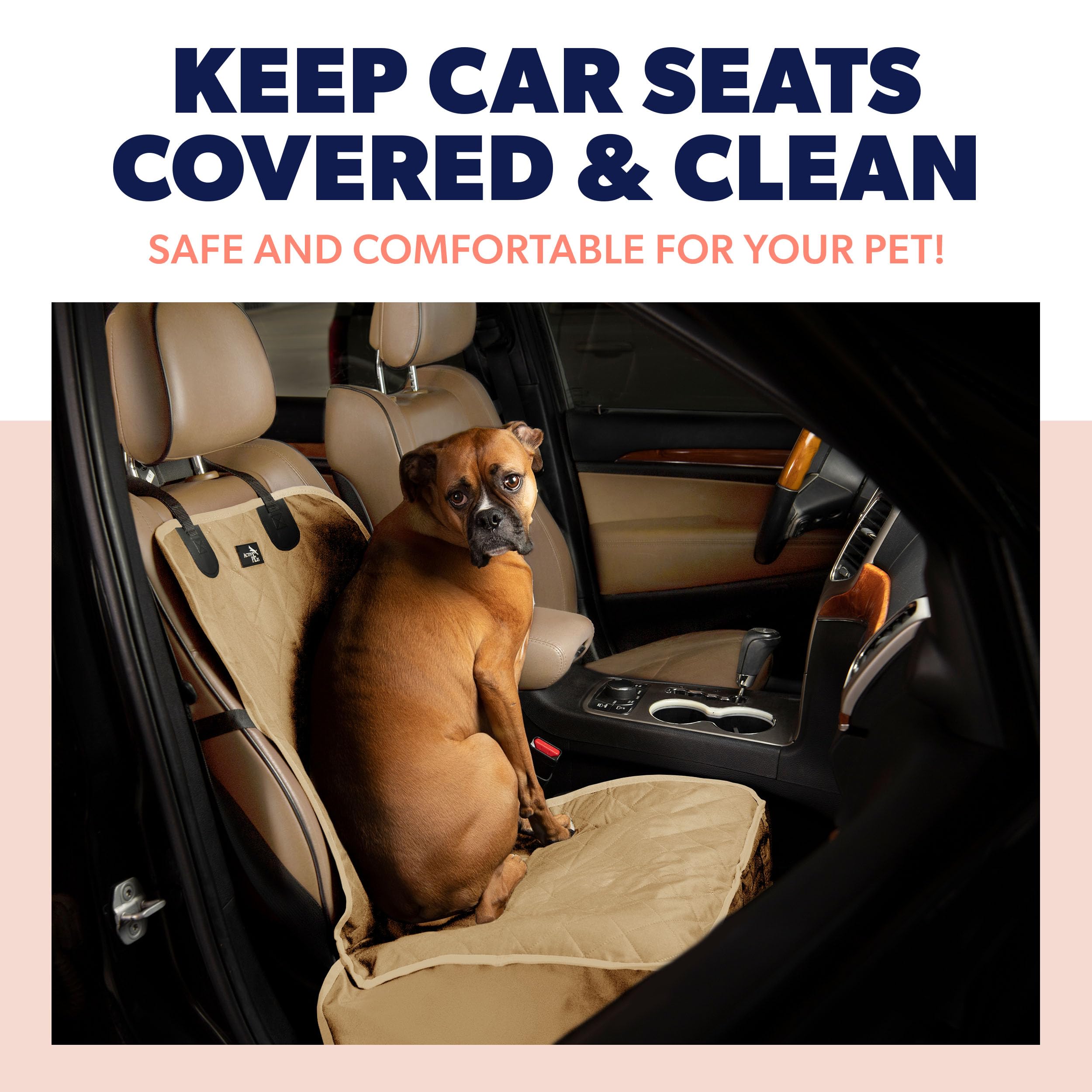 Active Pets Dog Car Seat Cover, Waterproof Front Seat Protector For Suv Truck Sedan, Pet Safety Travel Comfort System With Universal Fit, Beige