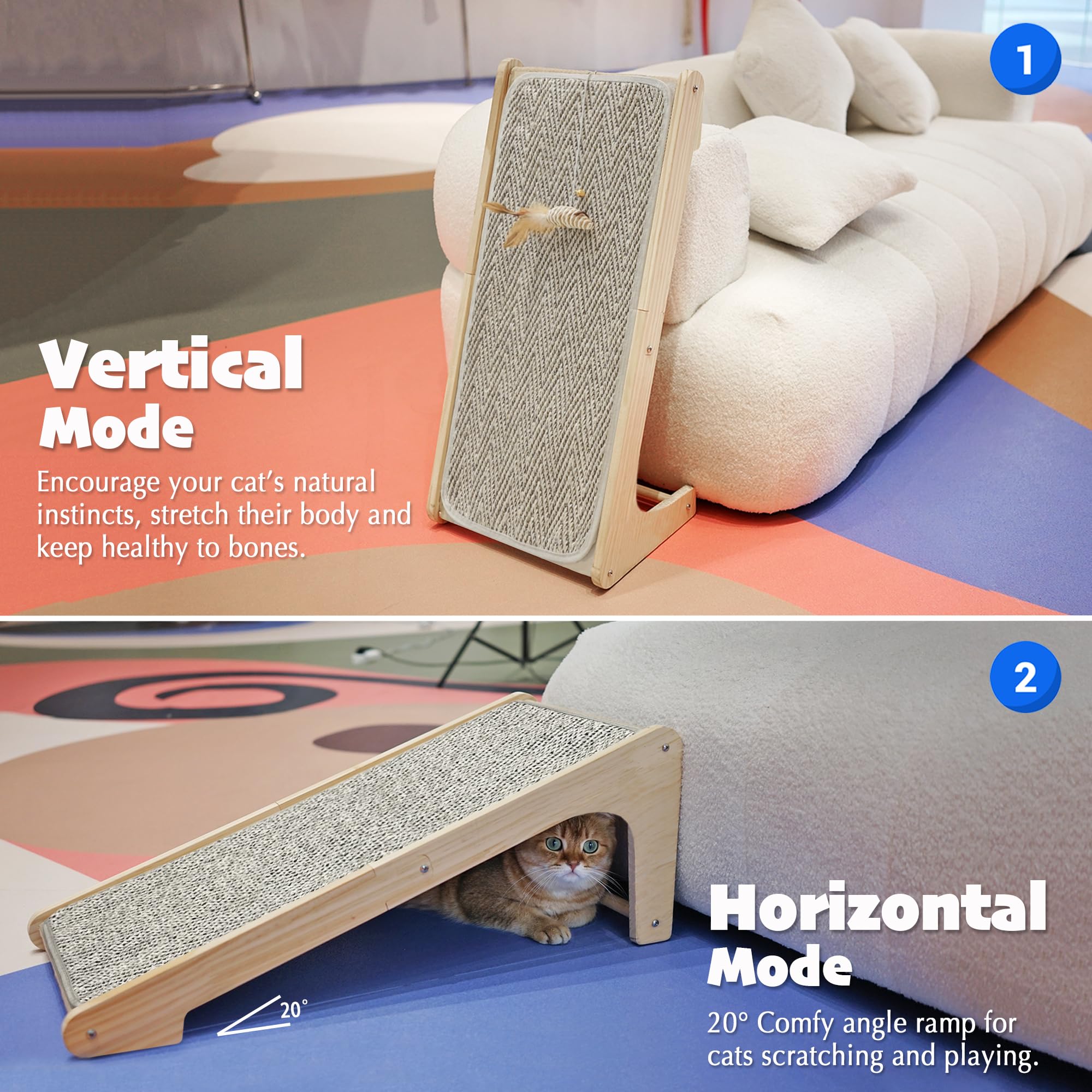 PETKARAY Cat Scratcher, Sisal Cat Scratching Ramp, L Shape Scratch Board for Indoor Kitty, 27 Wall Furniture Protector with Mous