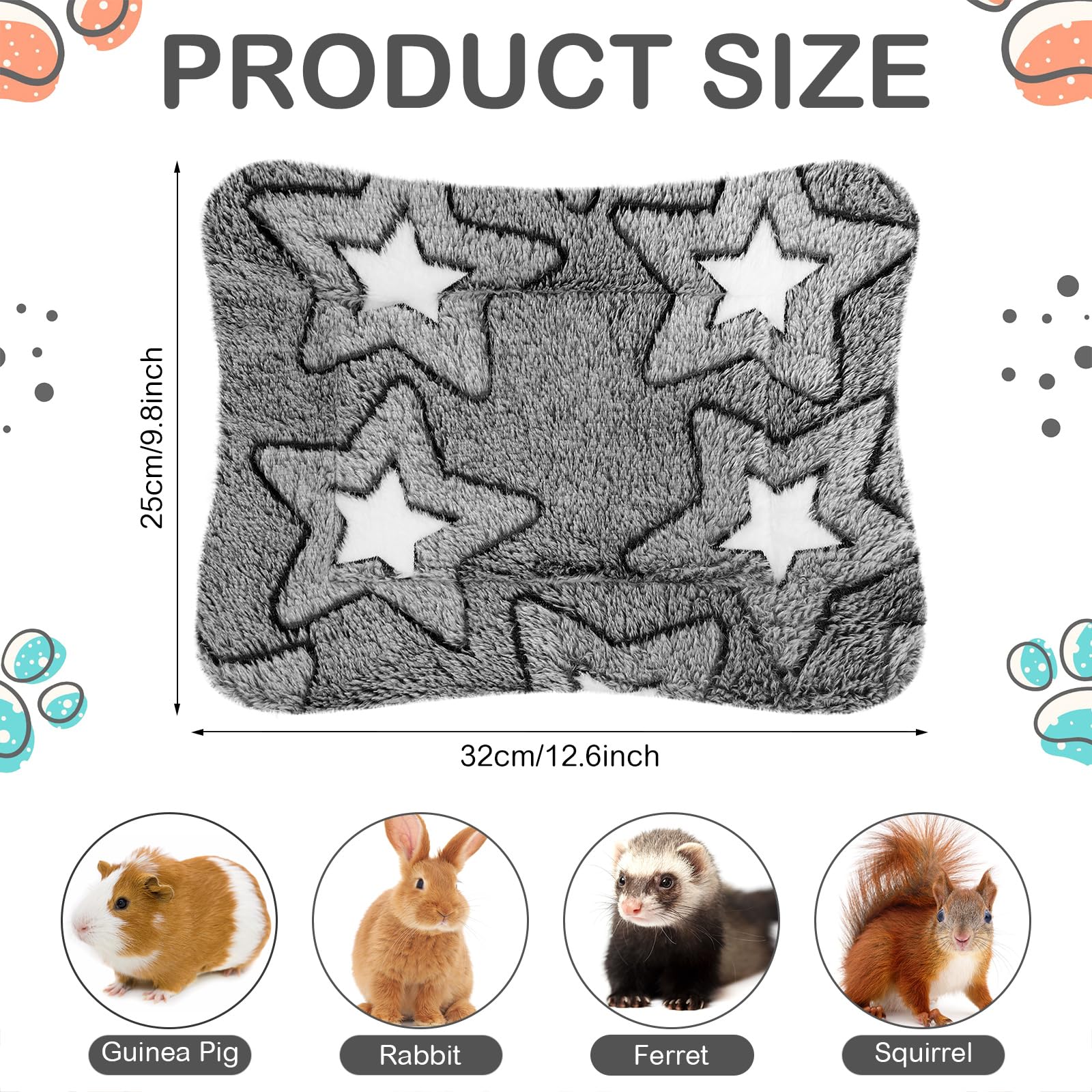 Haull 4 Pcs Waterproof Guinea Pig Bedding Winter Guinea Pig Bed Plush Cage Liners Soft Dog Cat Mat Reversible Winter Cozy Animal