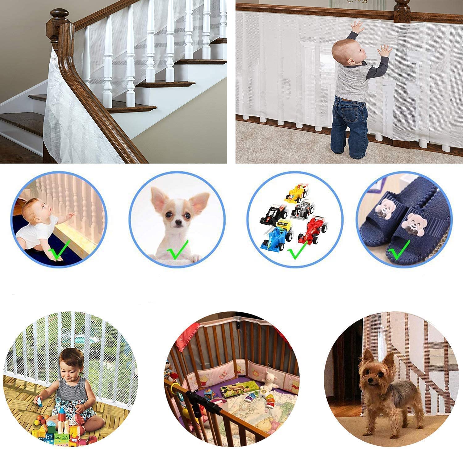 Child Safety Net, Durable Banister Guard for Baby Safety Stairs Railing Balcony Cribs, Banister Stair Mesh Baby Proofing, Easy t
