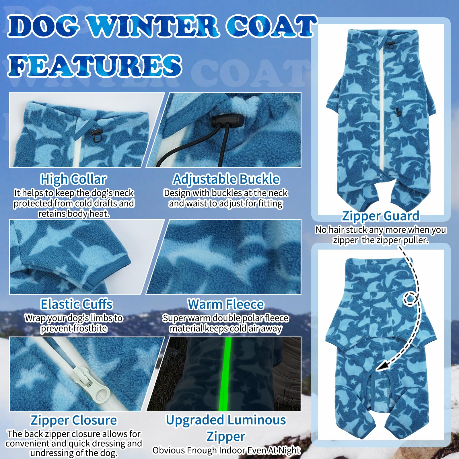Rozkitch Dog Winter Coat Soft Fleece Pullover Pajamas, Pet Windproof Warm Cold Weather Jacket Vest Cozy Onesie Jumpsuit Apparel Outfit Clothes For Small, Medium, Large Dogs Walking Hiking Travel Sleep