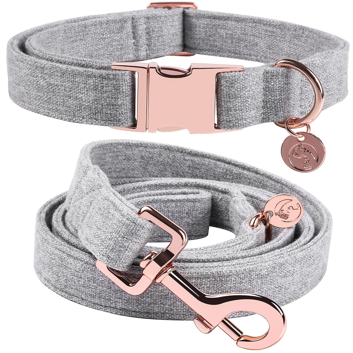 Dogwong Cotton Dog Collar And Leash Grey Pet Collar Soft Durable Basic Puppy Collar For Small Medium Large Boy Girl Dogs