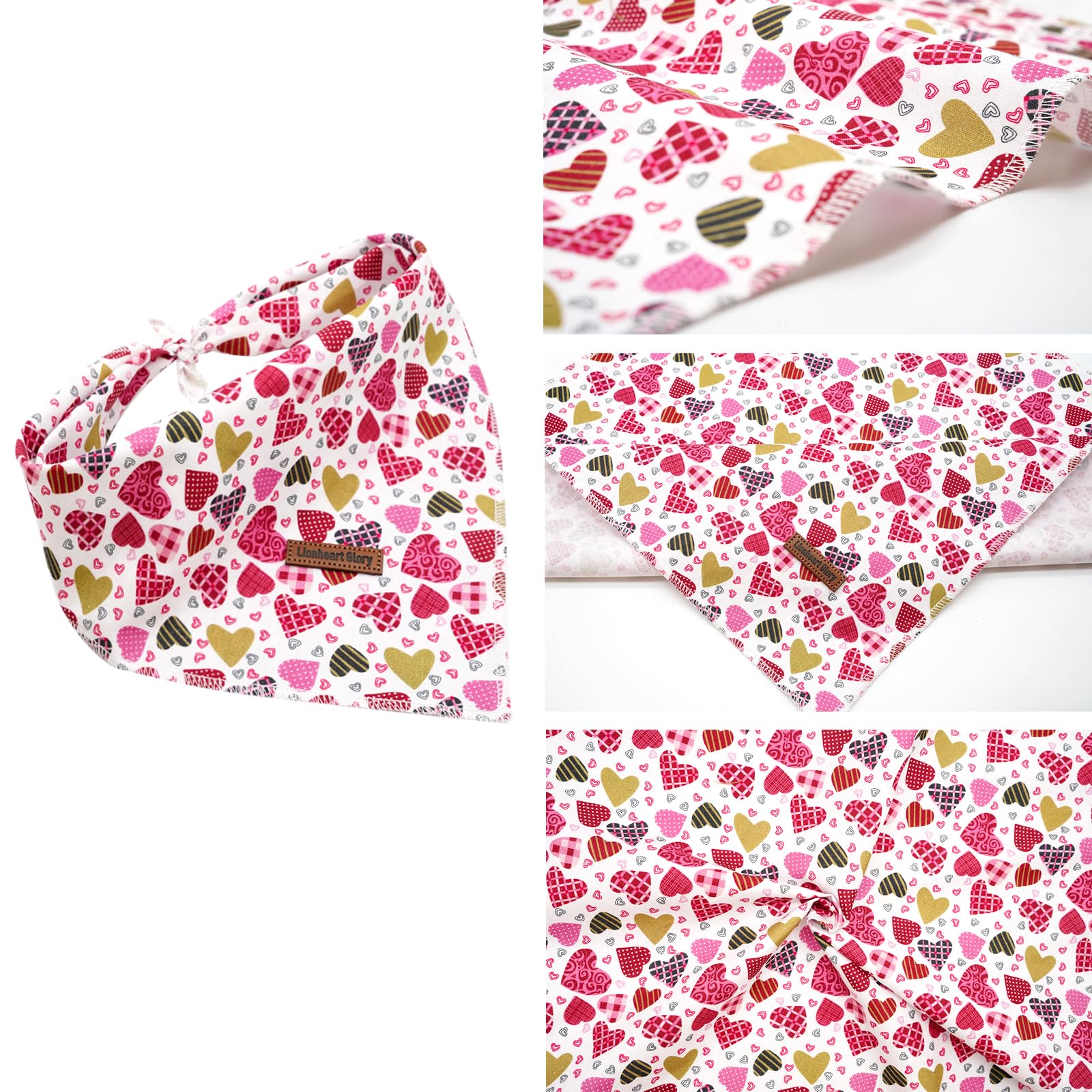 Lionheart Valentine Bandana 1 Pack Washable Soft Dog Scarf, Square Adjustable Dog & Cat Scarf