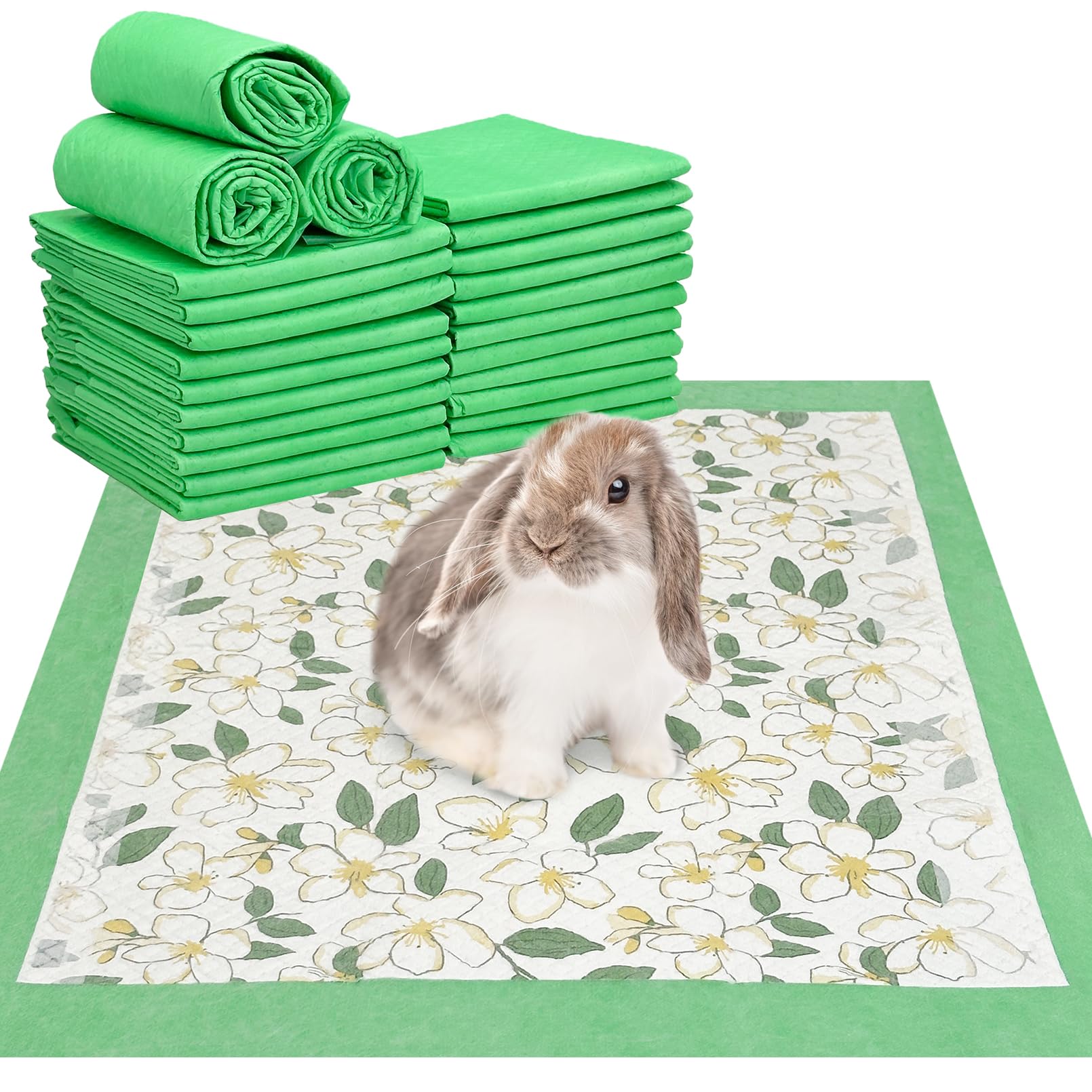 Fhiny 50 PCS Disposable Guinea Pig Cage Liner, 18'' x 24'' Super Absorbent Rabbit Pee Pads Odor Control Small Pet Cage Bedding A