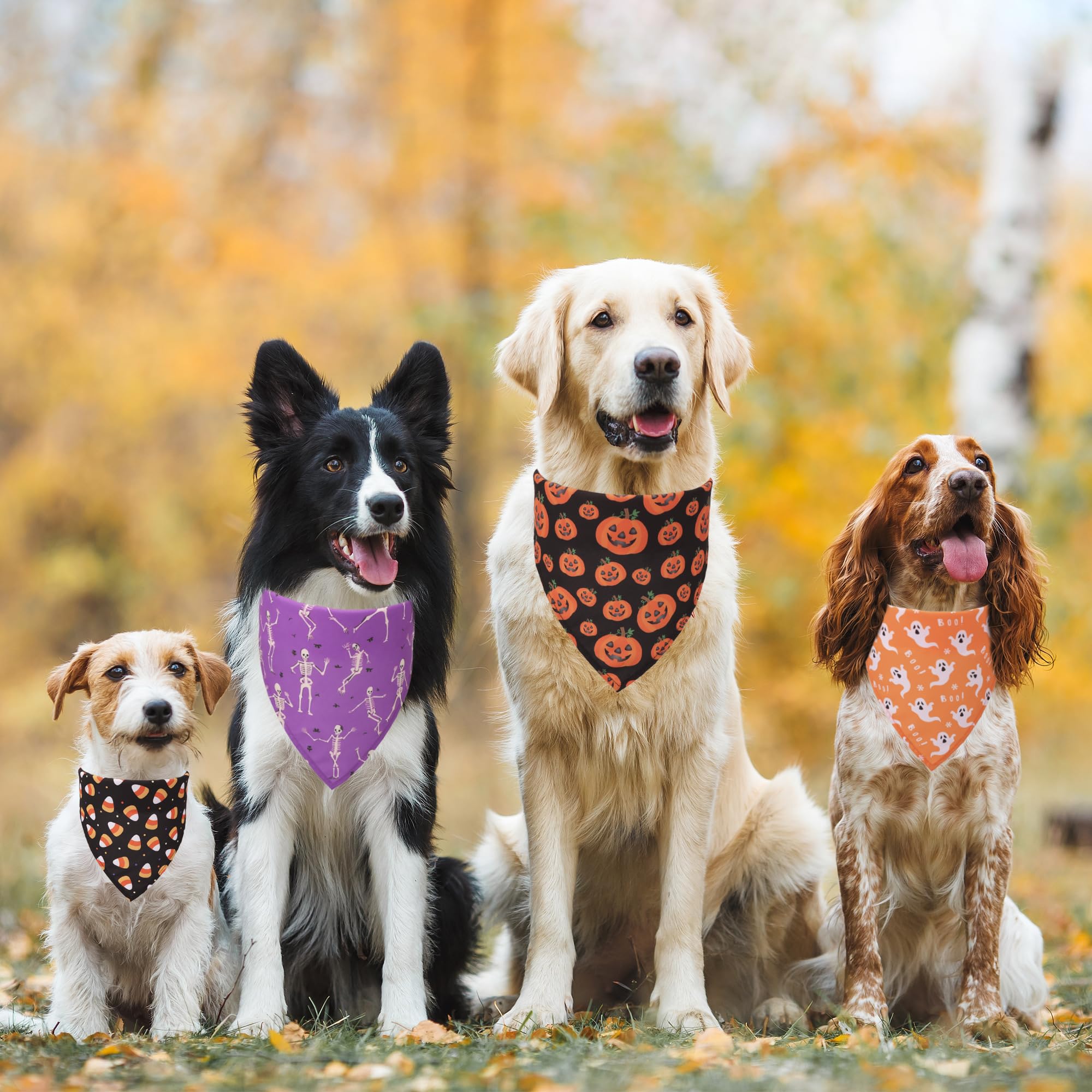 ADOGGYGO 4 Pack Halloween Dog Bandana, Pumpkin Ghost Dog Scarf Bib, Pet Halloween Bandanas Costume Accessories for Medium Large
