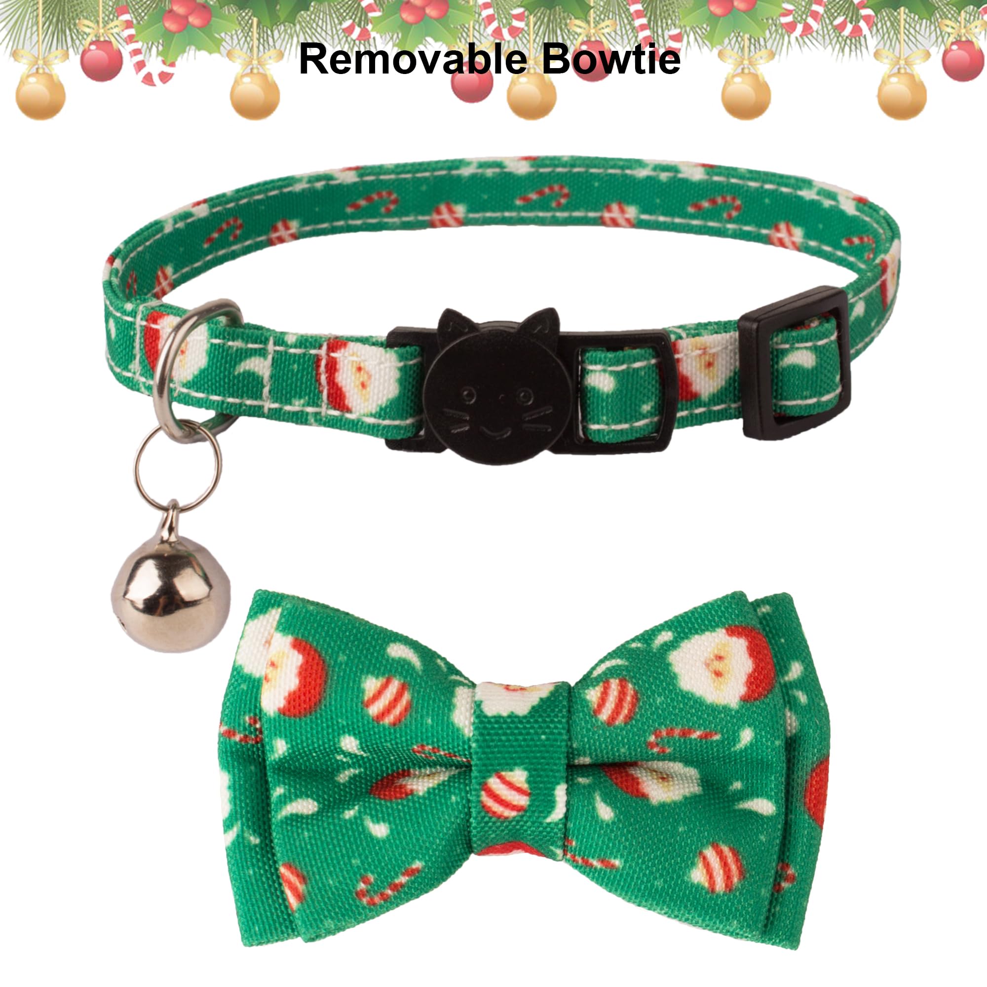 Adoggygo Christmas Cat Collar Breakaway With Bowtie Bell - 2 Pack Christmas Kitten Collar Santa Snowflake Kitten Collar With Rem