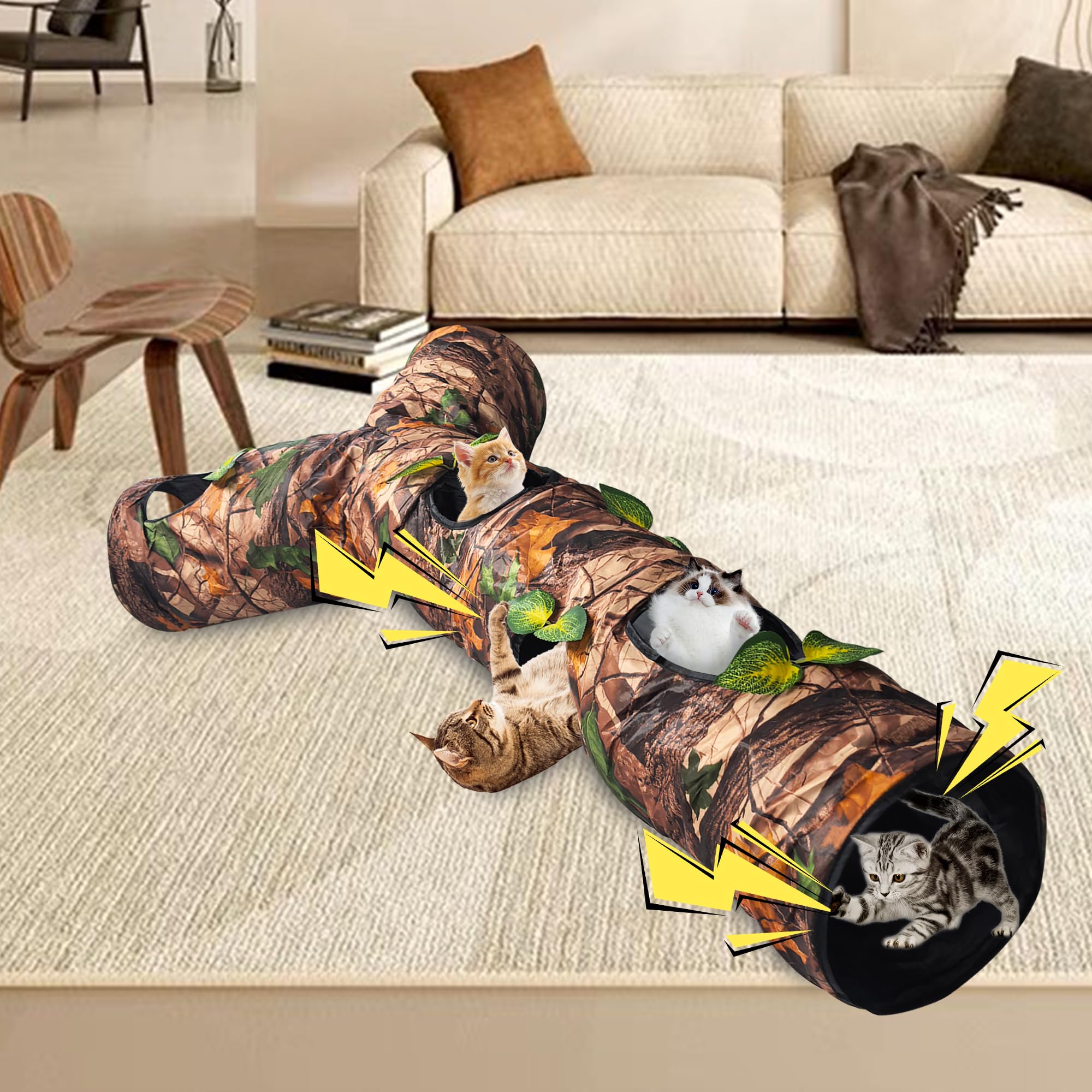 GRETMIX Cat Tunnels for Indoor Cats Large, 3 Way Cat Tunnel with 5 Holes and Leaves, Cat Tunnel Toy with Loud Paper - Pop Up Col