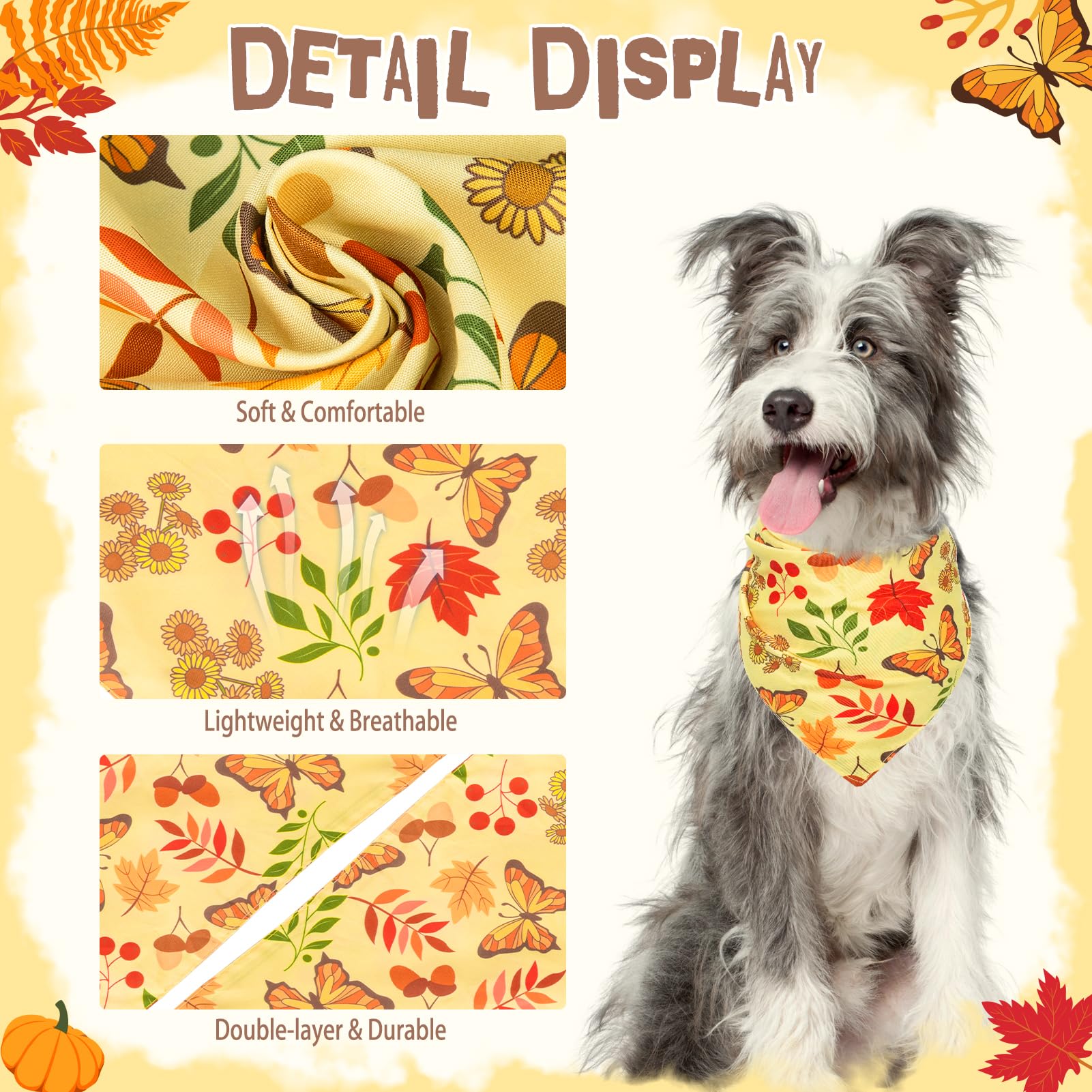 Pupteck Fall Dog Bandanas 4Pcs For Thanksgiving Day - Autumn Soft Pet Triangle Bibs Scarf, Pet Accessories For Small Medium Larg