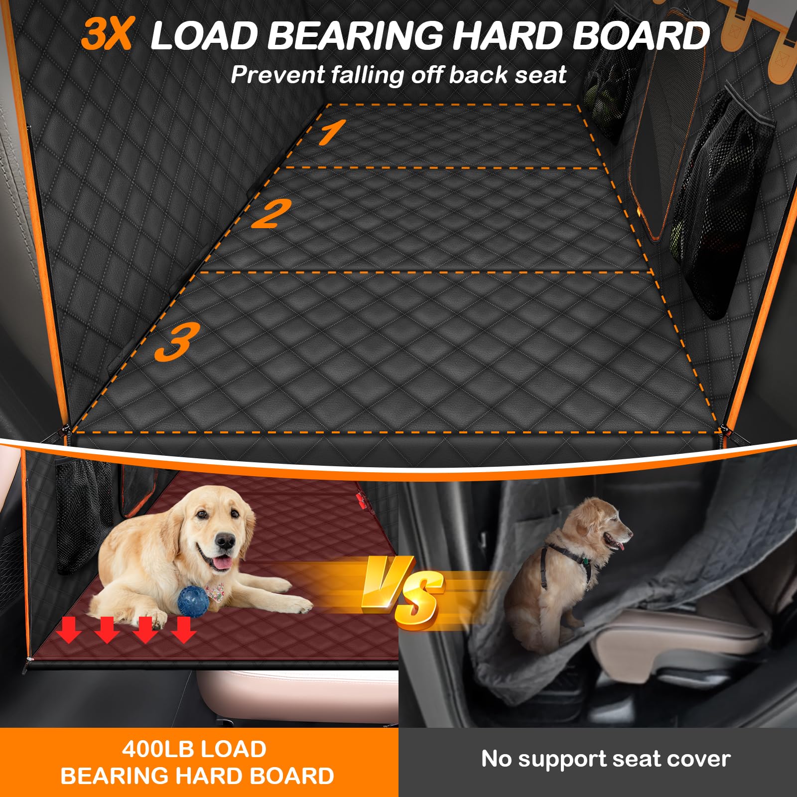 Icare Dog Car Seat Cover For Back Seat, Waterproof Back Seat Extender Supports 400Lb, Non-Slip Heavy Duty Dog Seat Cover Hard Bo