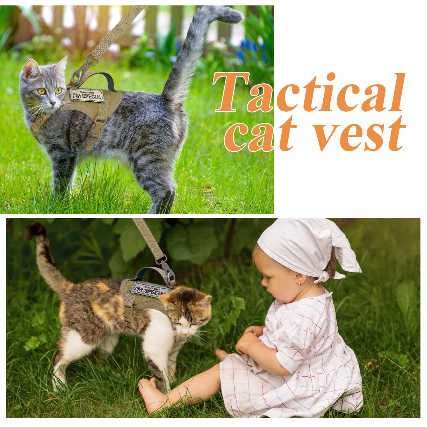 Tactical Cat Harness For Walking Escape Proof, Soft Mesh Adjustable Pet Vest Harness For Large Cat, Small Dog And Khaki (Khaki,