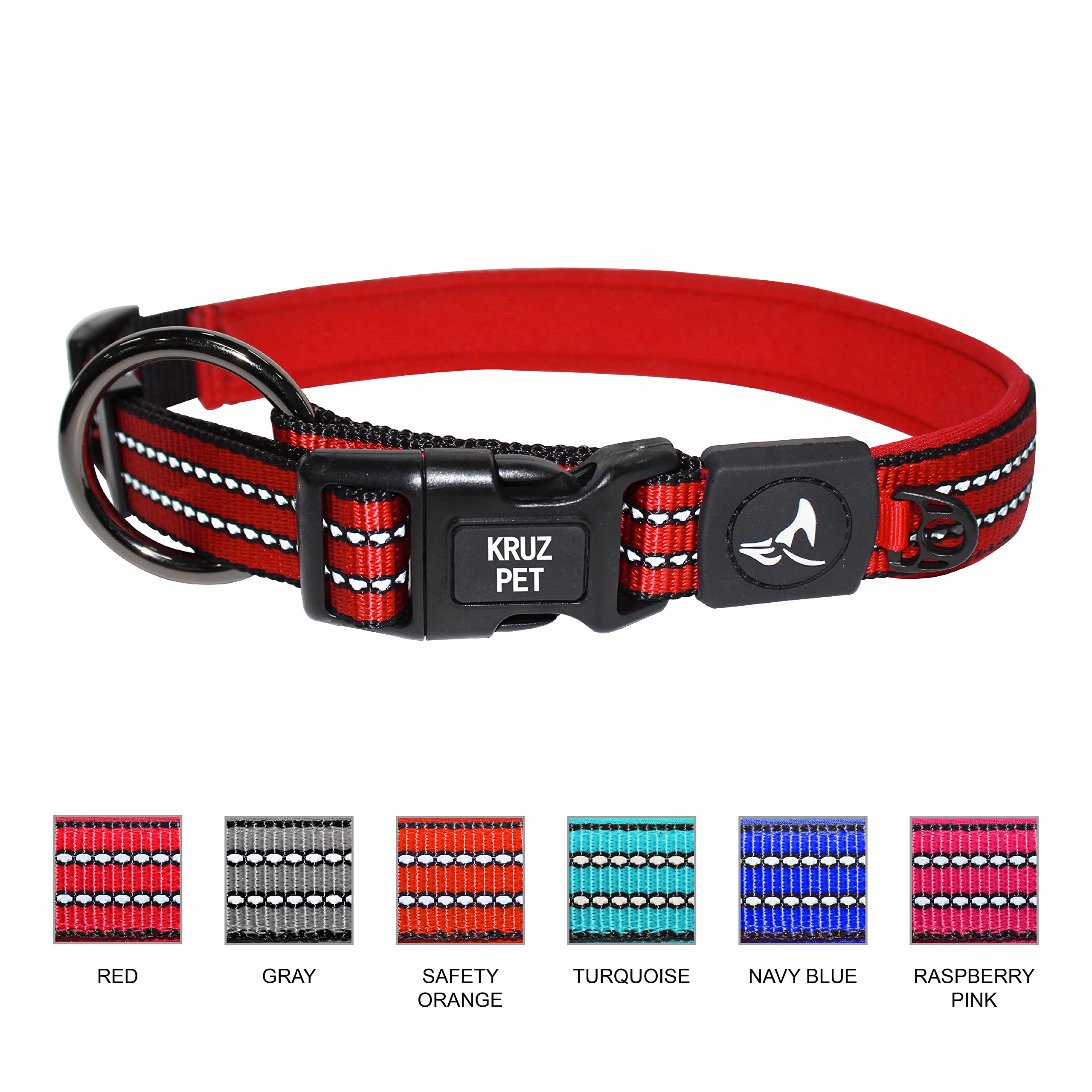 Kruz Pet Kzv006-08S Reflective Dog Collar For Small, Medium, Large Dogs, 100% Nylon Adjustable Pet Neck Collar, Heavy Duty O-Rin