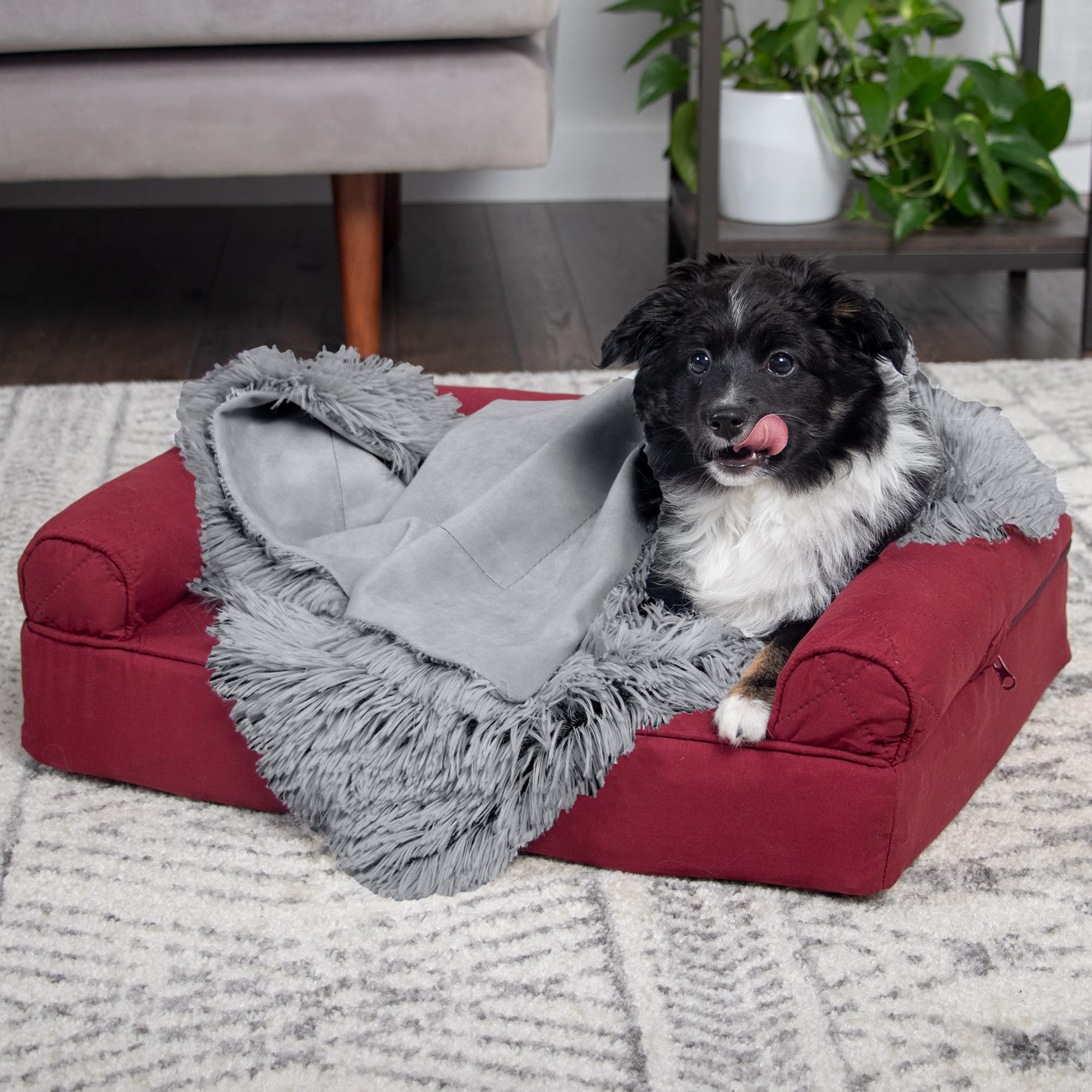 Furhaven Waterproof Throw Blanket For Dogs & Indoor Cats, Washable - Shaggy Plush Calming Long Faux Fur & Velvet Dog Blanket - Gray, Small