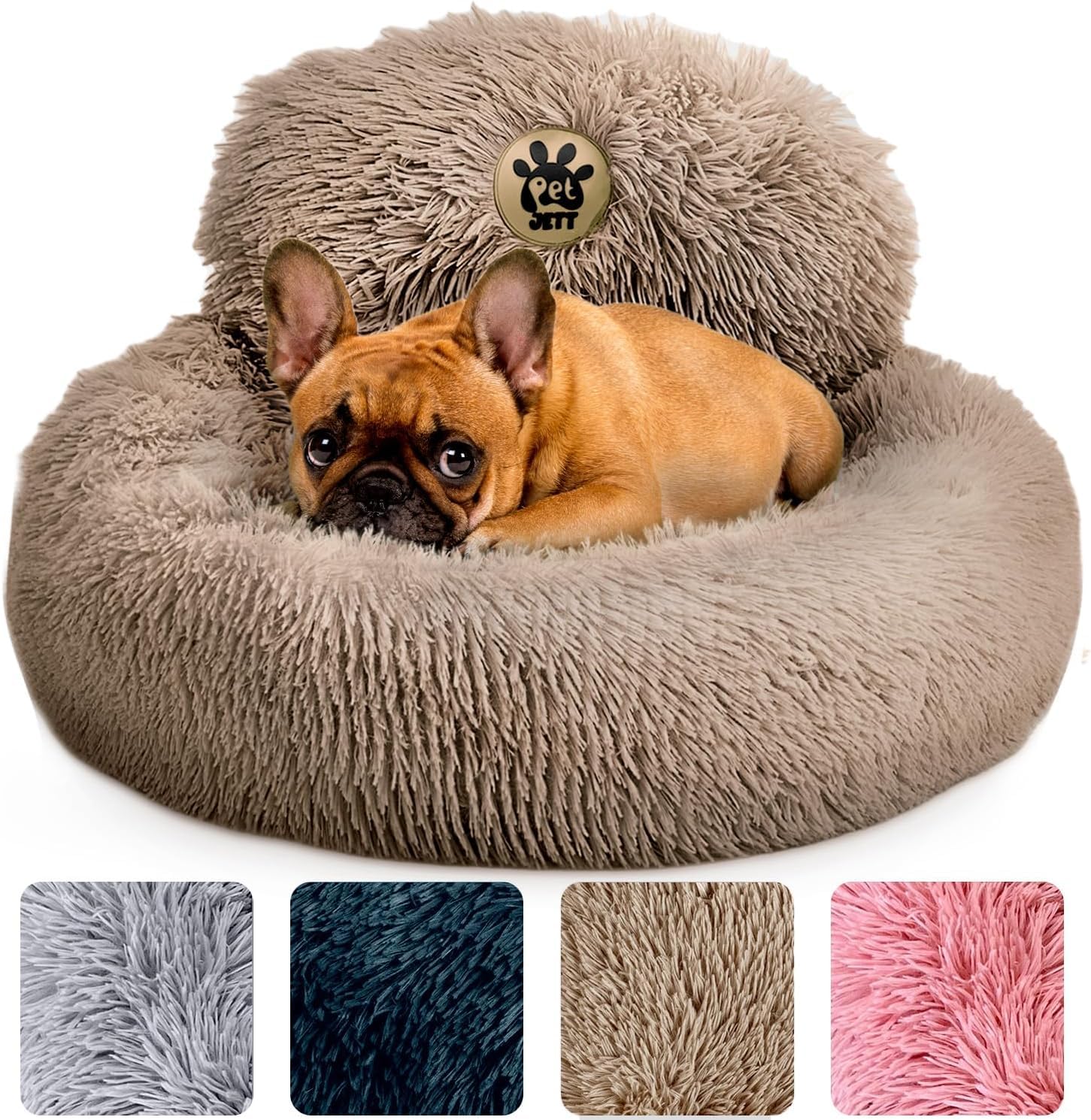 PetJett Calming Dog Beds for Small Dogs - 23 Donut Dog Beds, Anti-Slip & Washable Fluffy Plush Faux Fur Pet Bed, Anti-Anxiety Pr