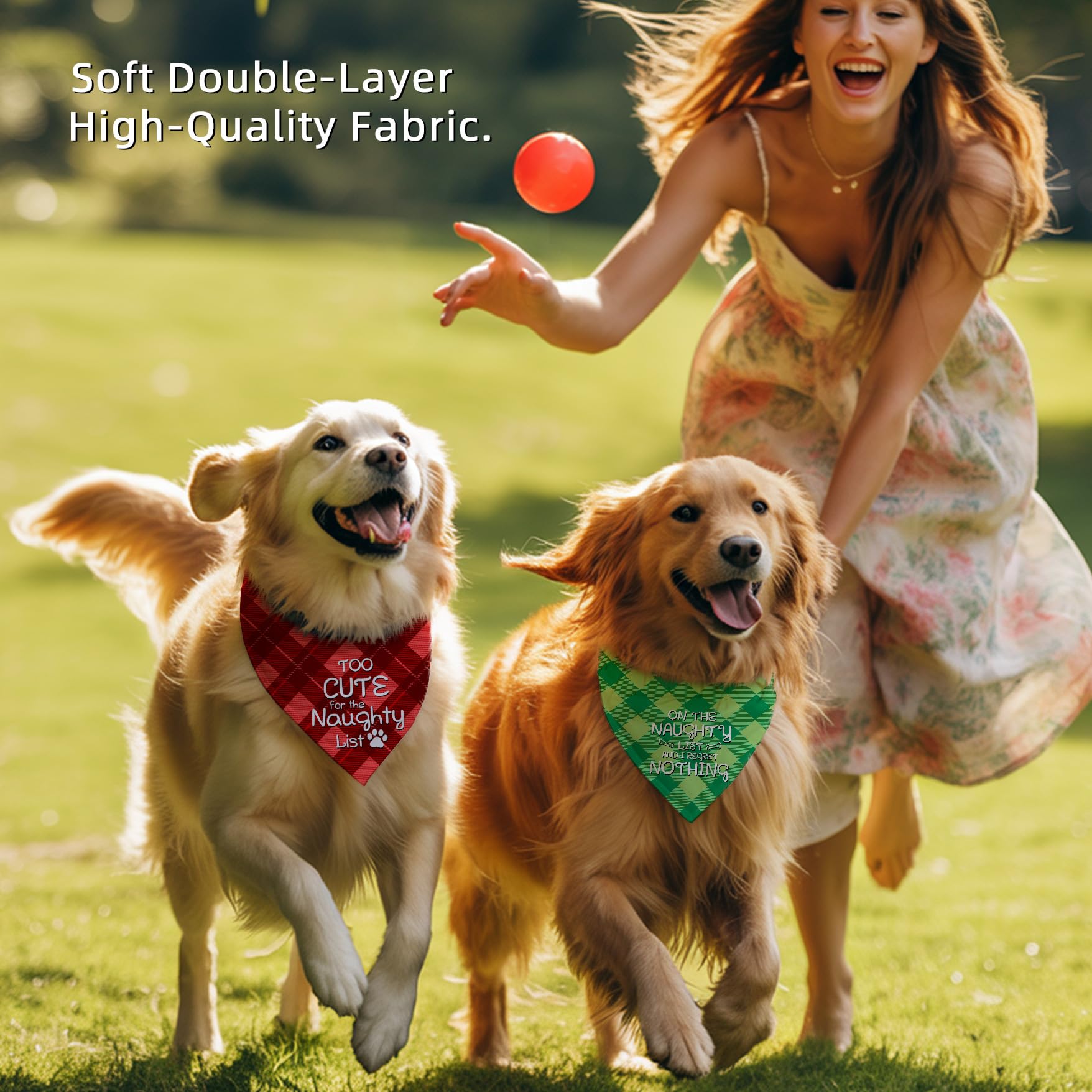 Earus Christmas Dog Bandanas Funny, Dog Christmas Scarf 2 Packs, Pets Festive Plaid D  cor for Medium Large Dogs