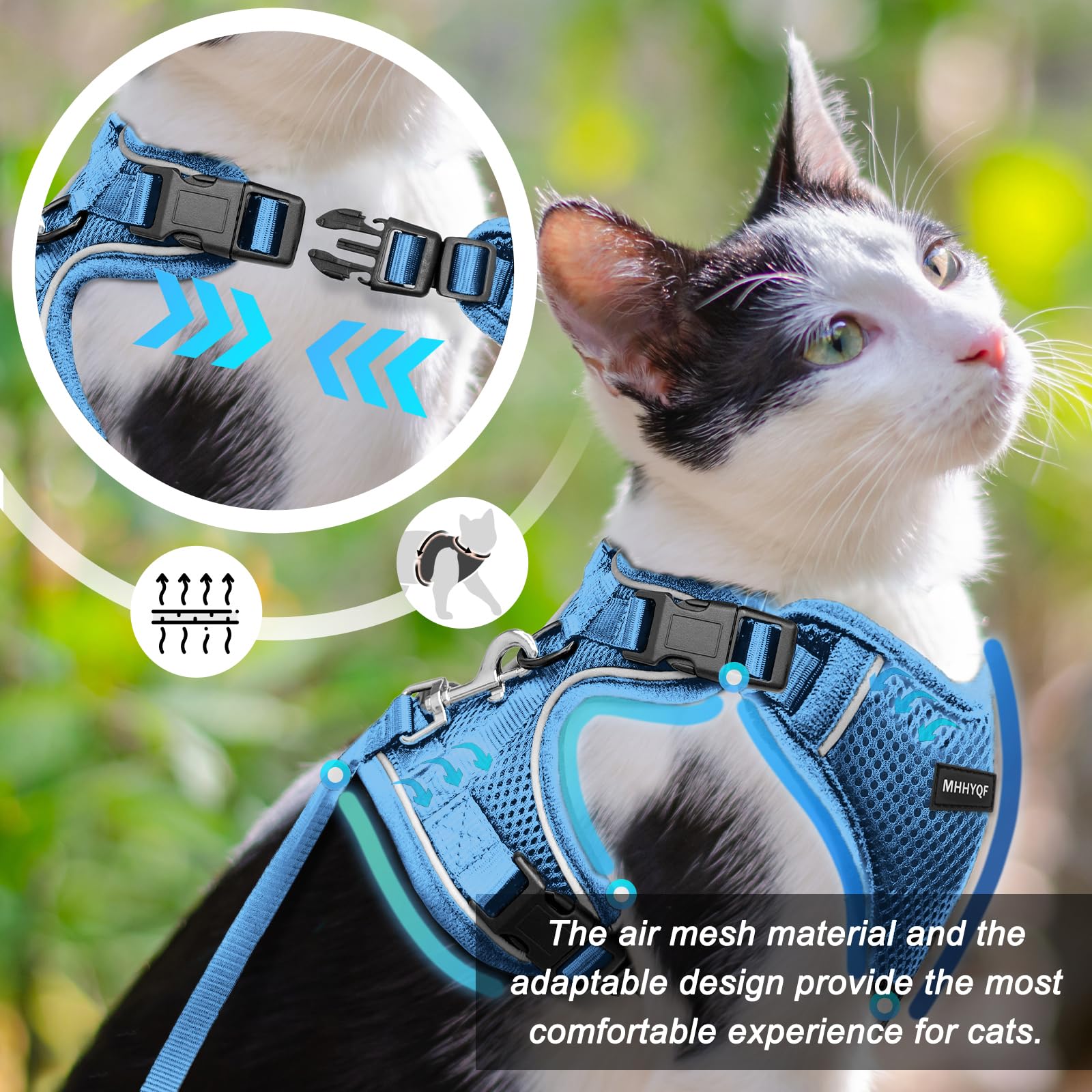 Cat Harness and Leash Set for Walking Escape Proof, Improved Four Place Adjustable Cat Car Harness, Soft Kittens Vest with Refle