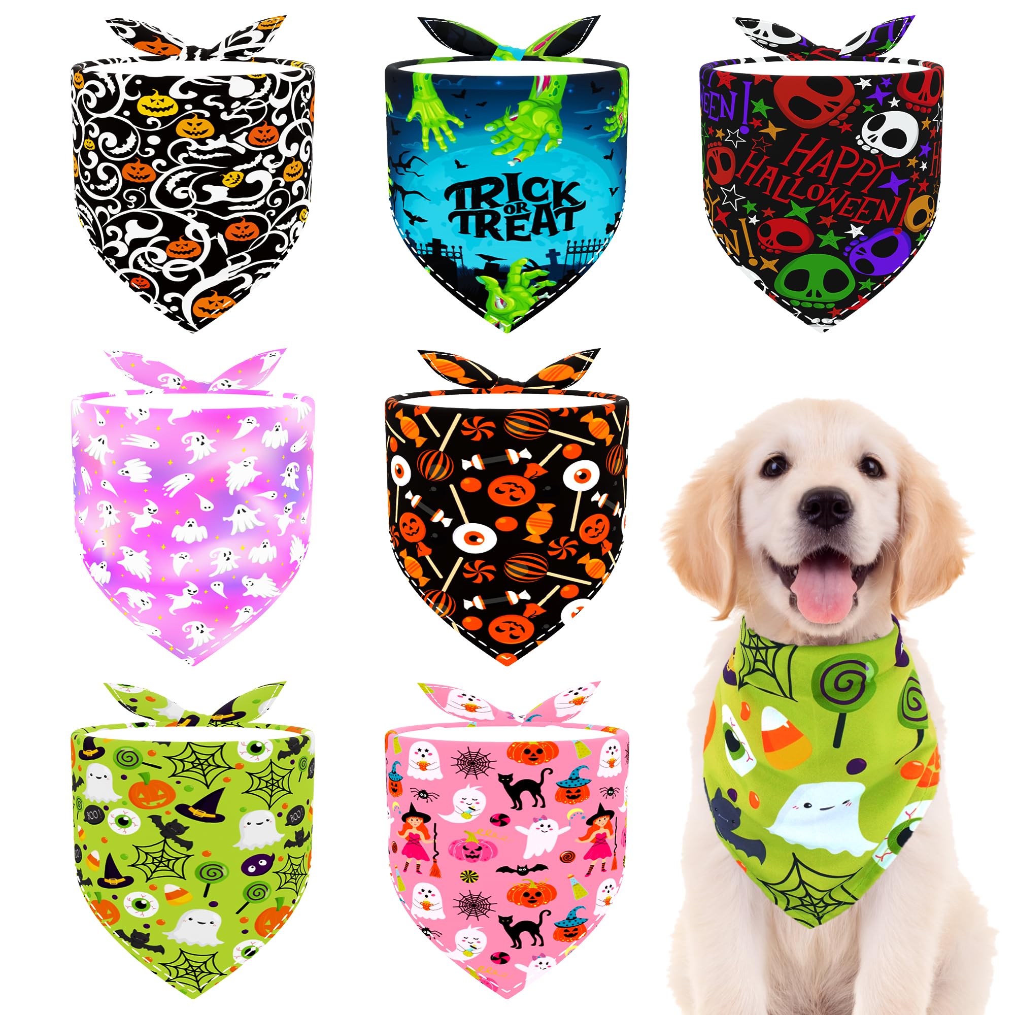 Pai Sence Halloween Dog Bandanas For Medium Dogs 7 Pcs Adjustable Dog Bandanas For Doggy 25 Inch Dogs Scarves Cats Breed Groomin