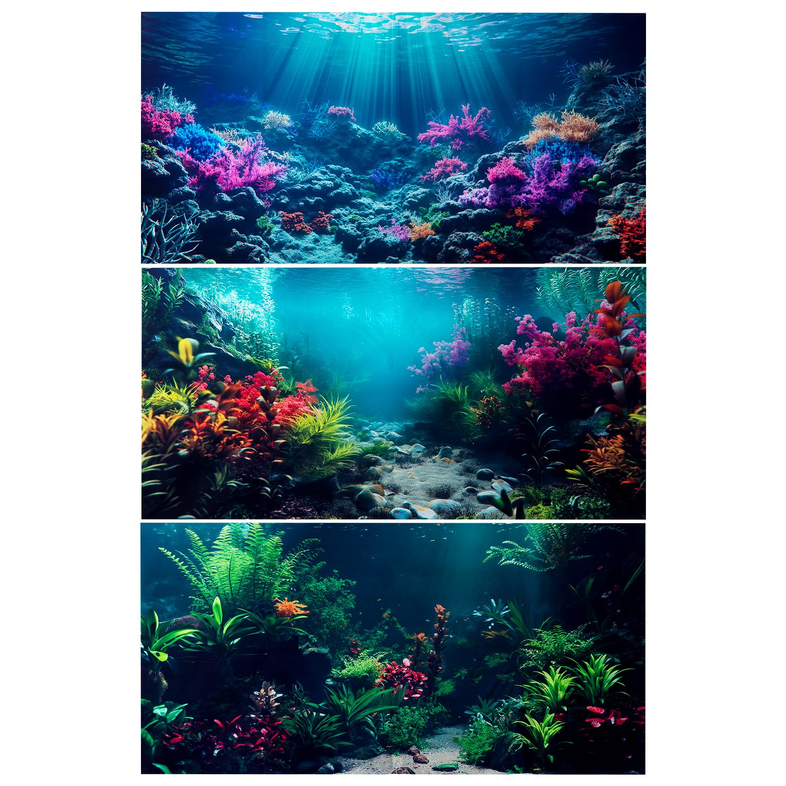 COMSUN 3 Pack Aquarium Background, 30x18 inches Polyester Aquarium Background, Cloth Fish Tank Background, Undersea Corals Sunsh