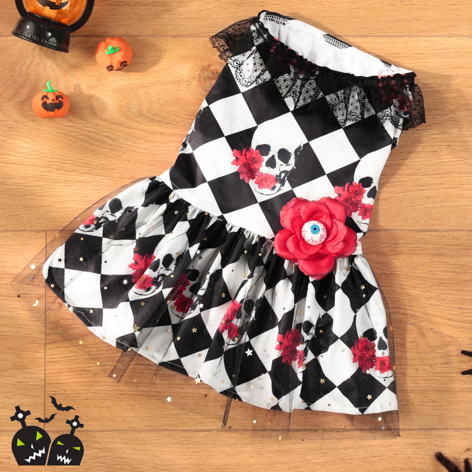 Dog Halloween Dress Skeleton Halloween Costumes For Dogs Funny Halloween Puppy Dress With Flower For Small Dogs Cats M