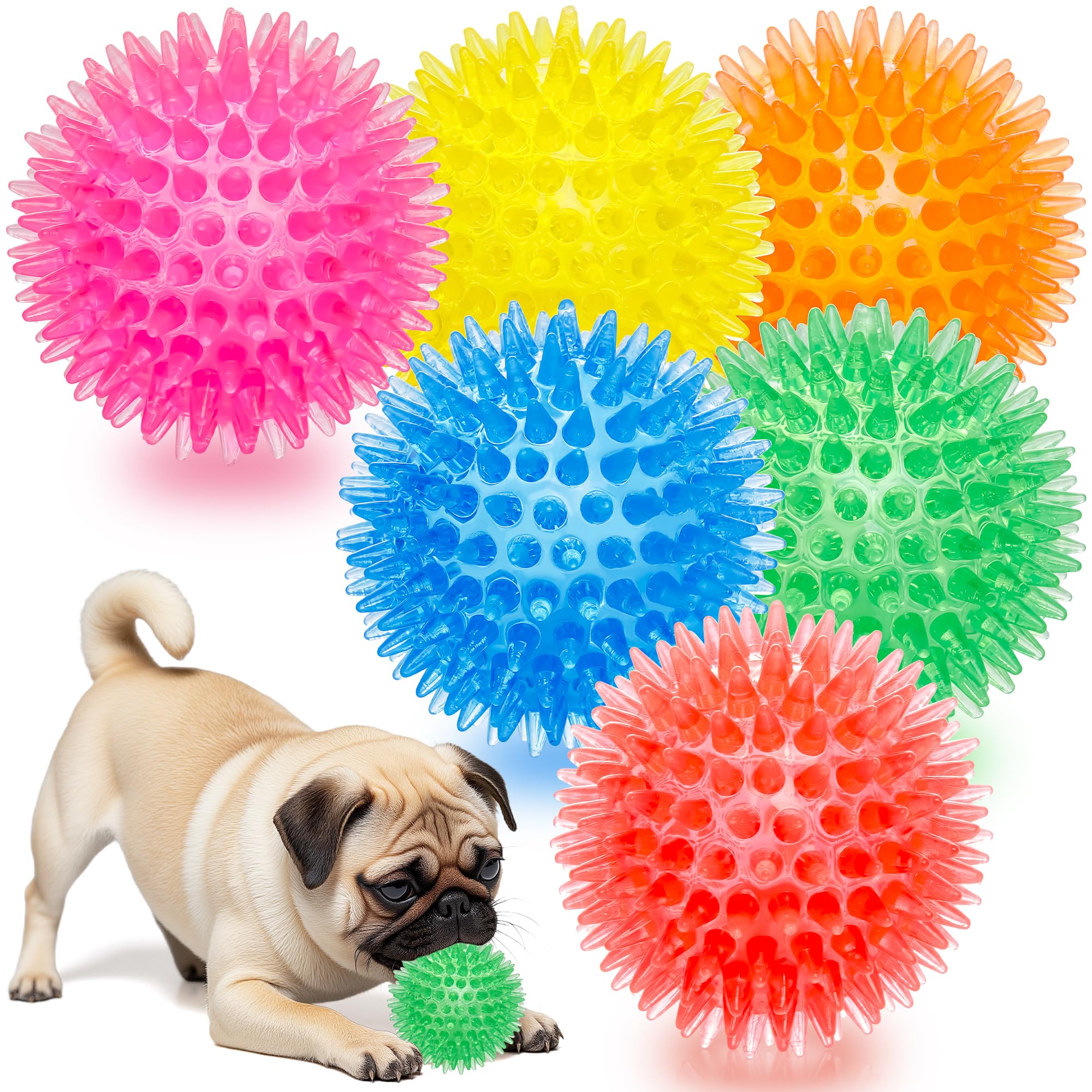 Labeol 2.6    Heavy Duty Squeaky Balls for Dogs 6 Pack Puppy Chew Toys for Teething TPR Fetch Spike Dog Balls Dog Chew Toys for 