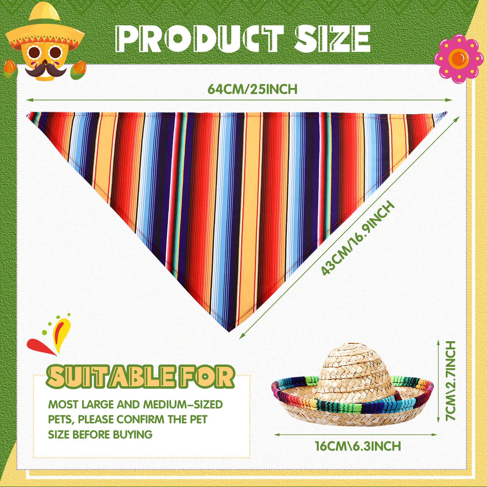 4 Pcs Cinco De Mayo Dog Bandana Cinco De Mayo Fiesta Fabric And Straw Sombrero Headbands Triangle Dog Sombrero Hat For Small Med