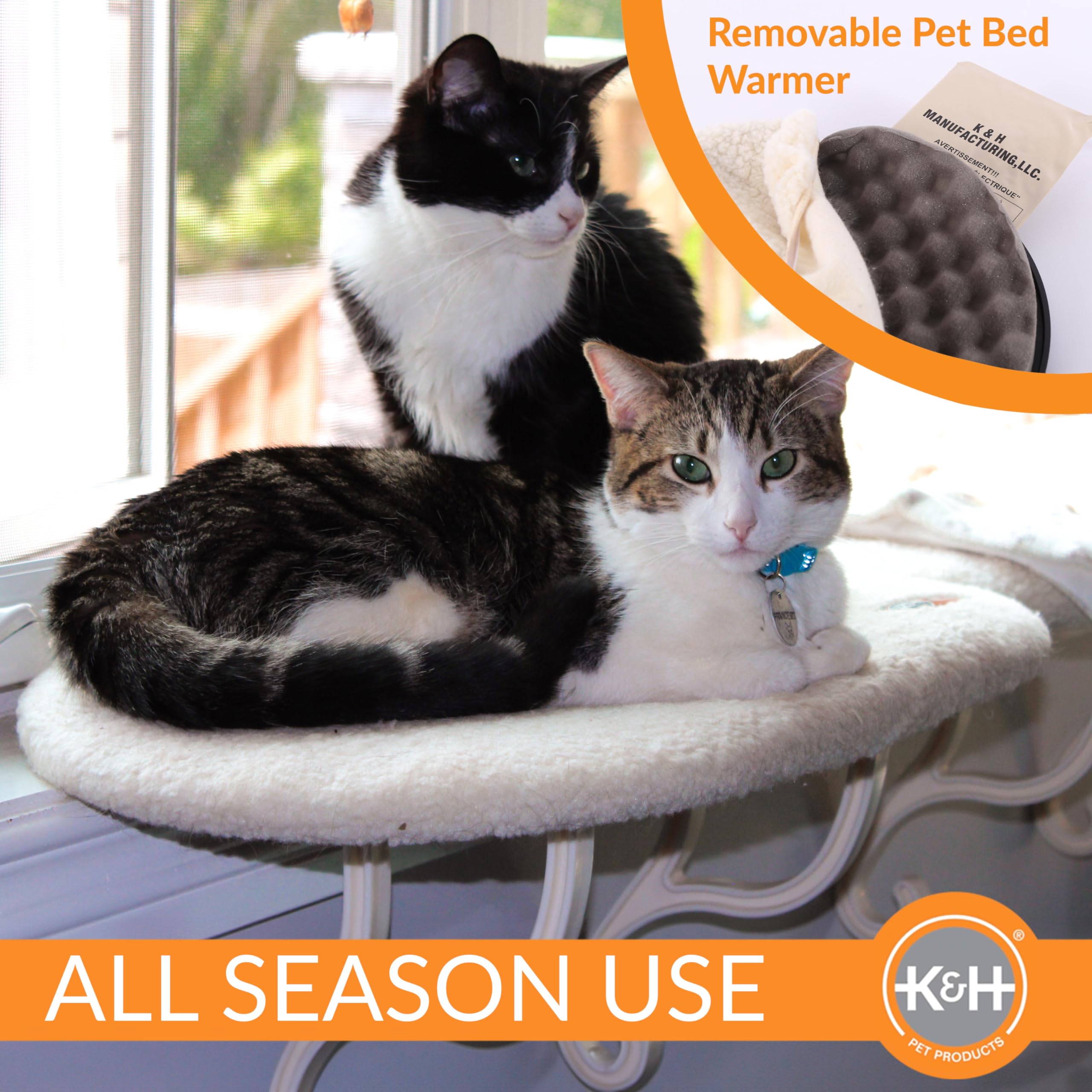 K&H Pet Products Kitty Sill Heated Cat Window Perch for Large Cats, Orthopedic Window Hammock Bed Holds 40LBS, Washable Cover, K