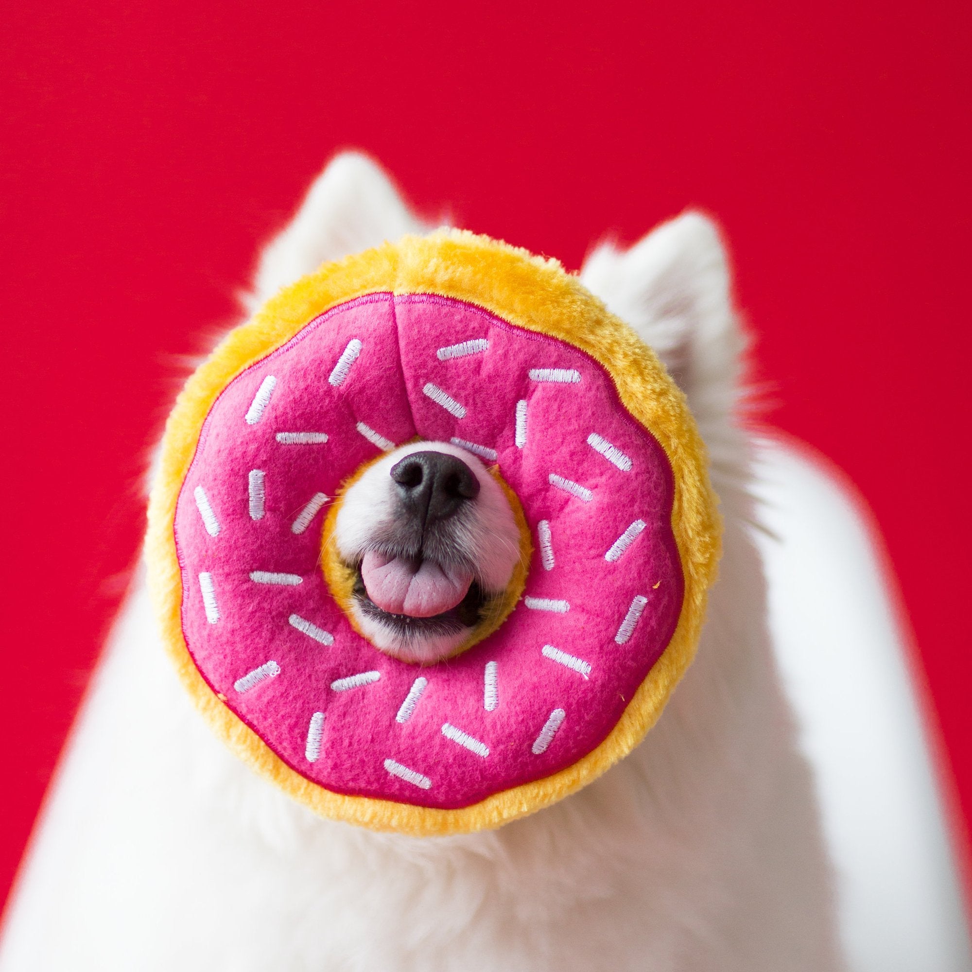 Zippypaws Original Donutz No Stuffing Squeaky Plush Dog Toy - Strawberry
