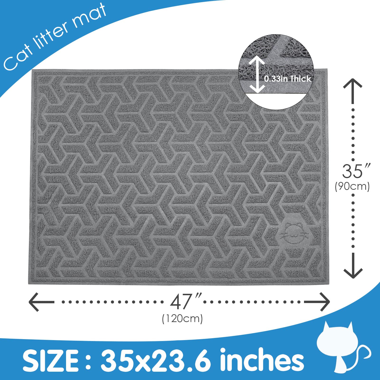 Upsky Cat Litter Mat, Litter Trapping Mat Soft On Kitty Paws, Durable Large Litter Box Mat 46 X 35 Inches Scatter Control For Cat Litter, Waterproof And Non-Slip Cat Mat.