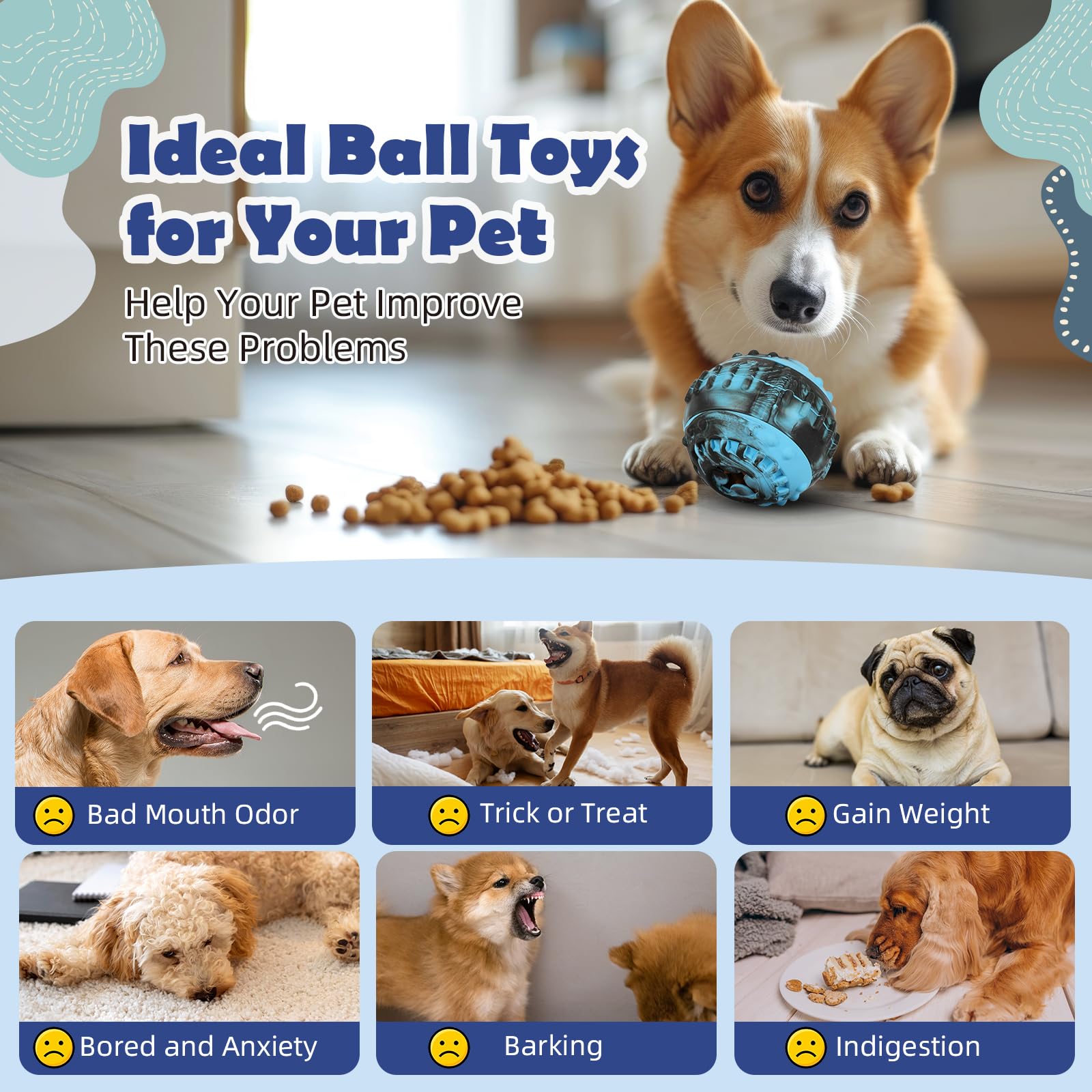 4-IN-1 Dog Toys - Frozen Dog Treat to Keep Them Busy, Treats Puzzle Ball Toy, Interactive Treat Dispensing Dog Toy, Durable Rubb