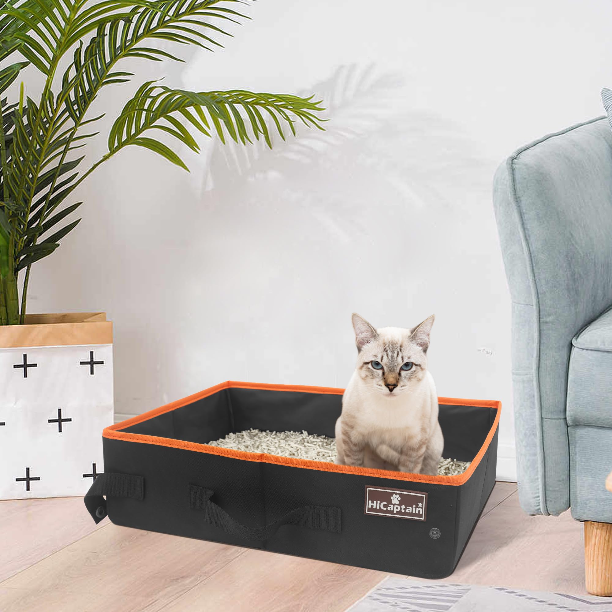 HiCaptain Portable Cat Travel Litter Box, Collapsible Cat Litter Carrier Tray, Waterproof Litter Box for Outdoor Fit Medium Cats